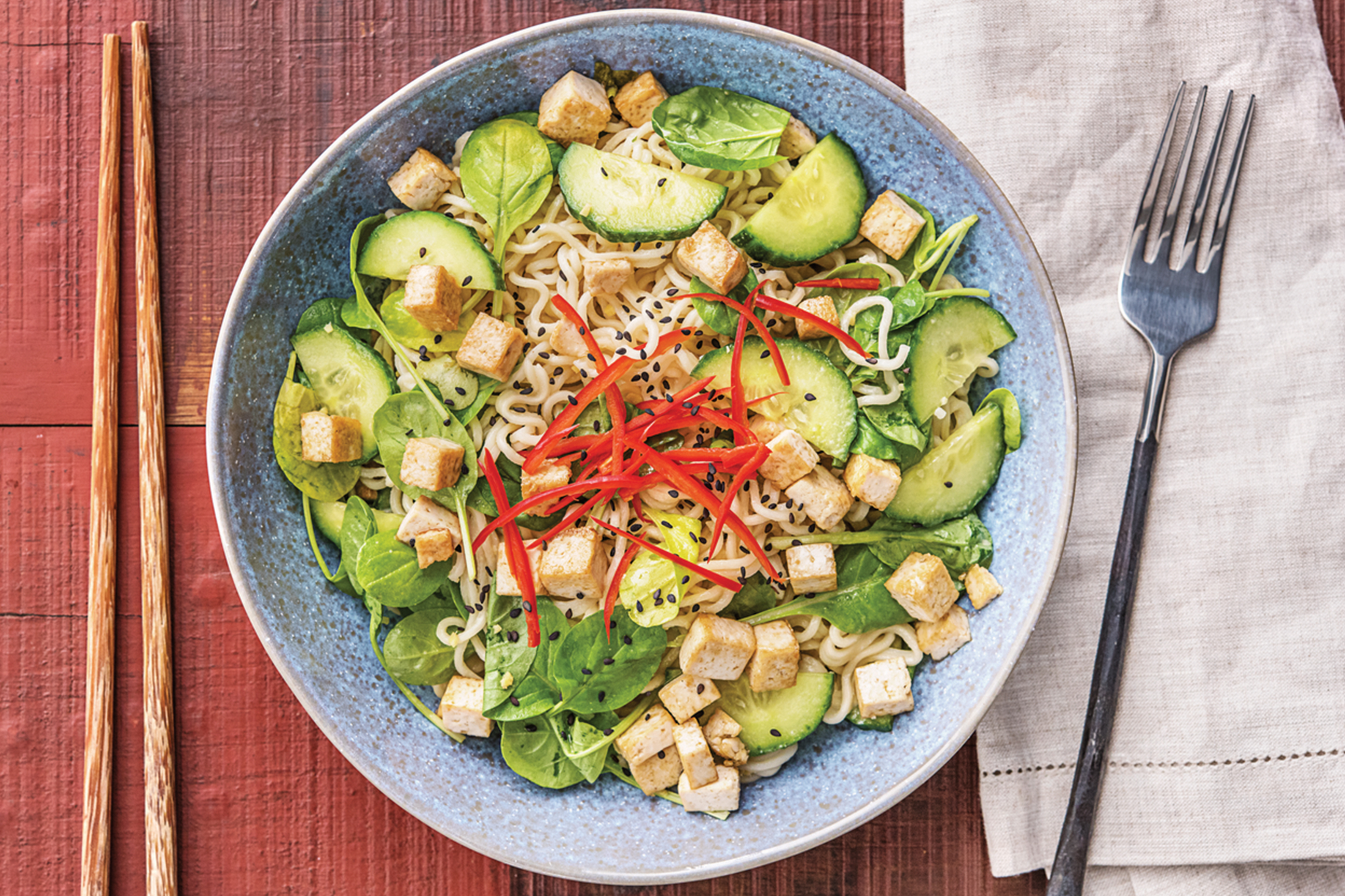 Speedy Japanese Tofu & Ramen Noodle Salad Bowl