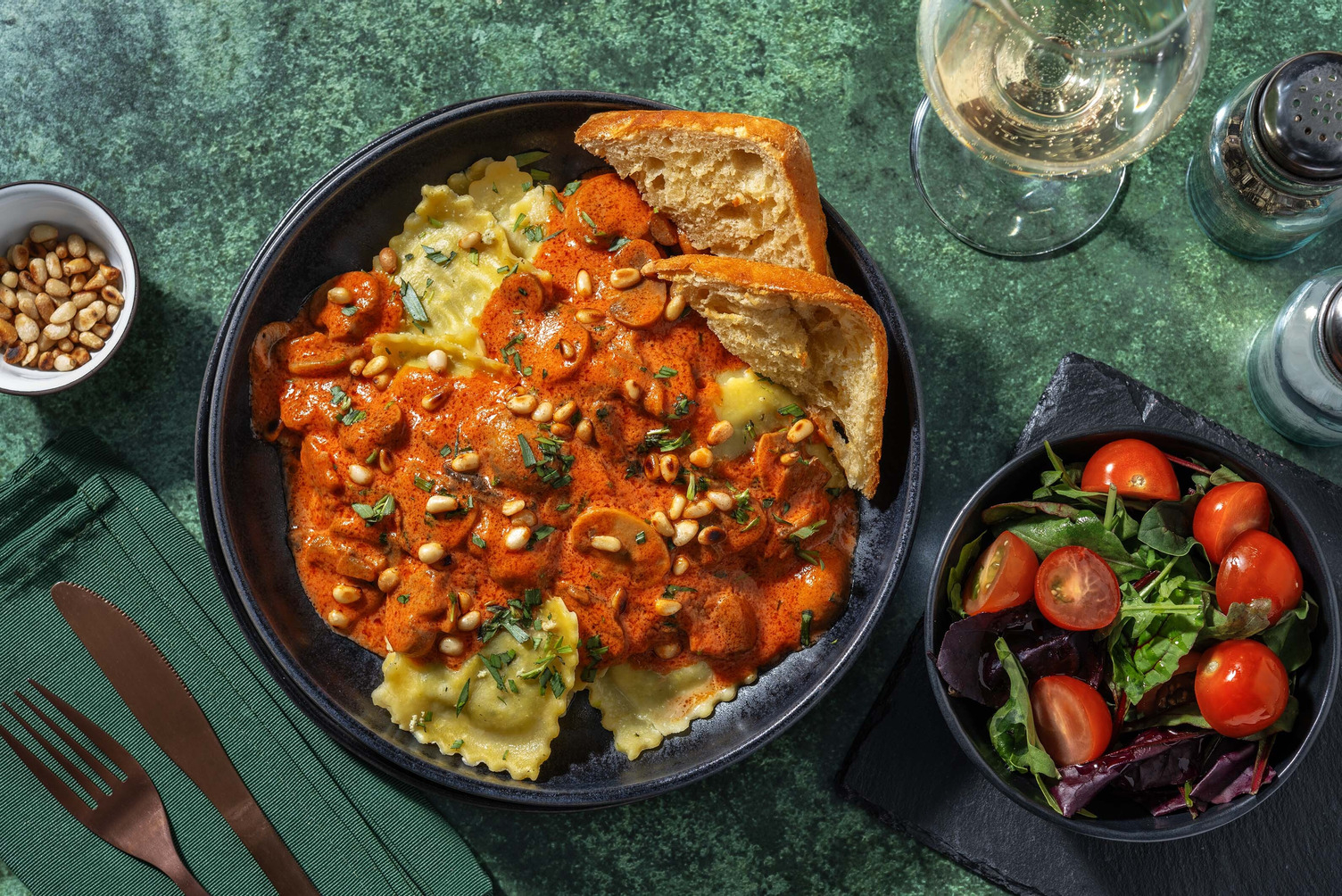 Jumbo Shrimp and Seafood Ravioli in Rose Sauce