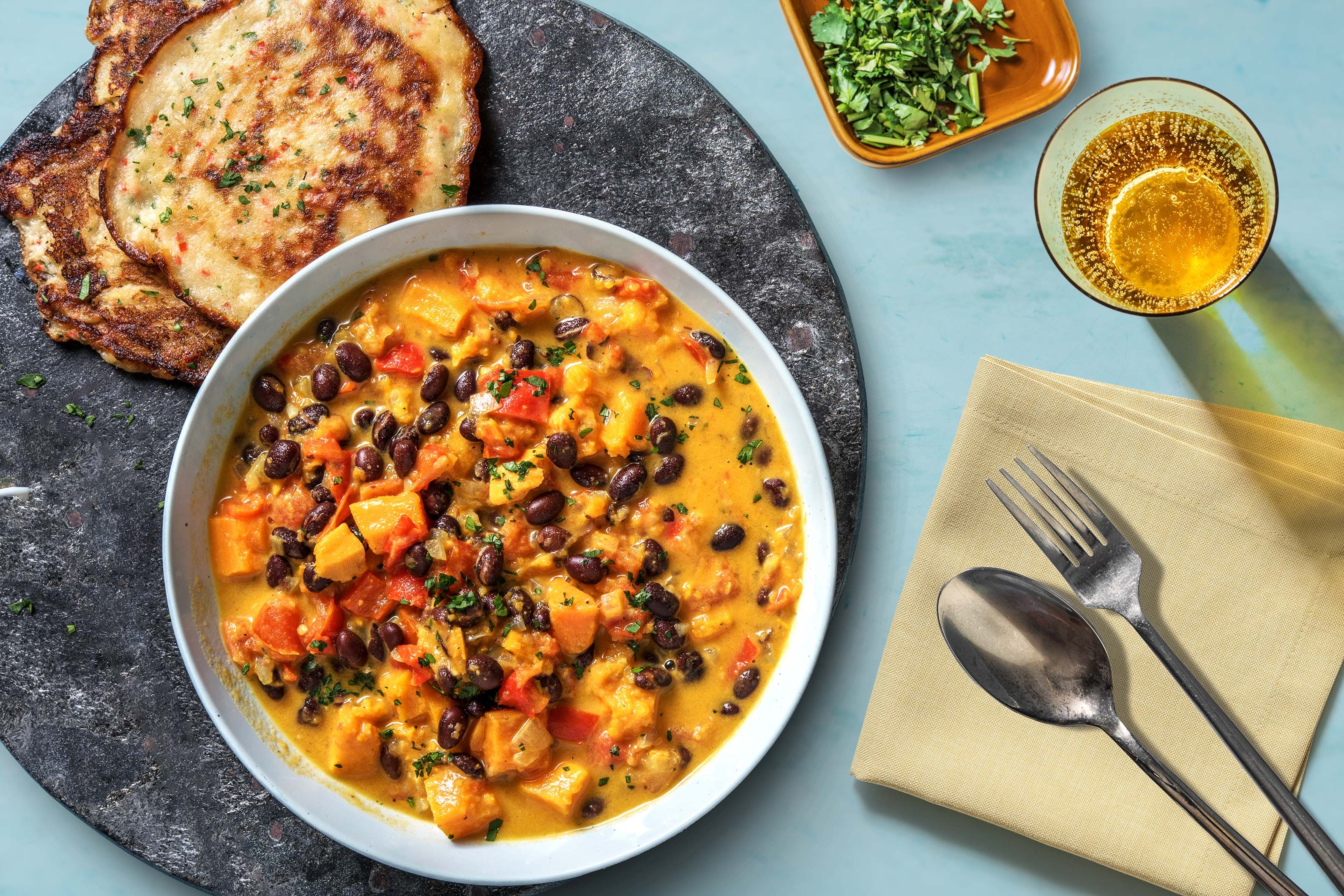 Karibischer Süsskartoffel-Kokos-Eintopf mit Bohnen