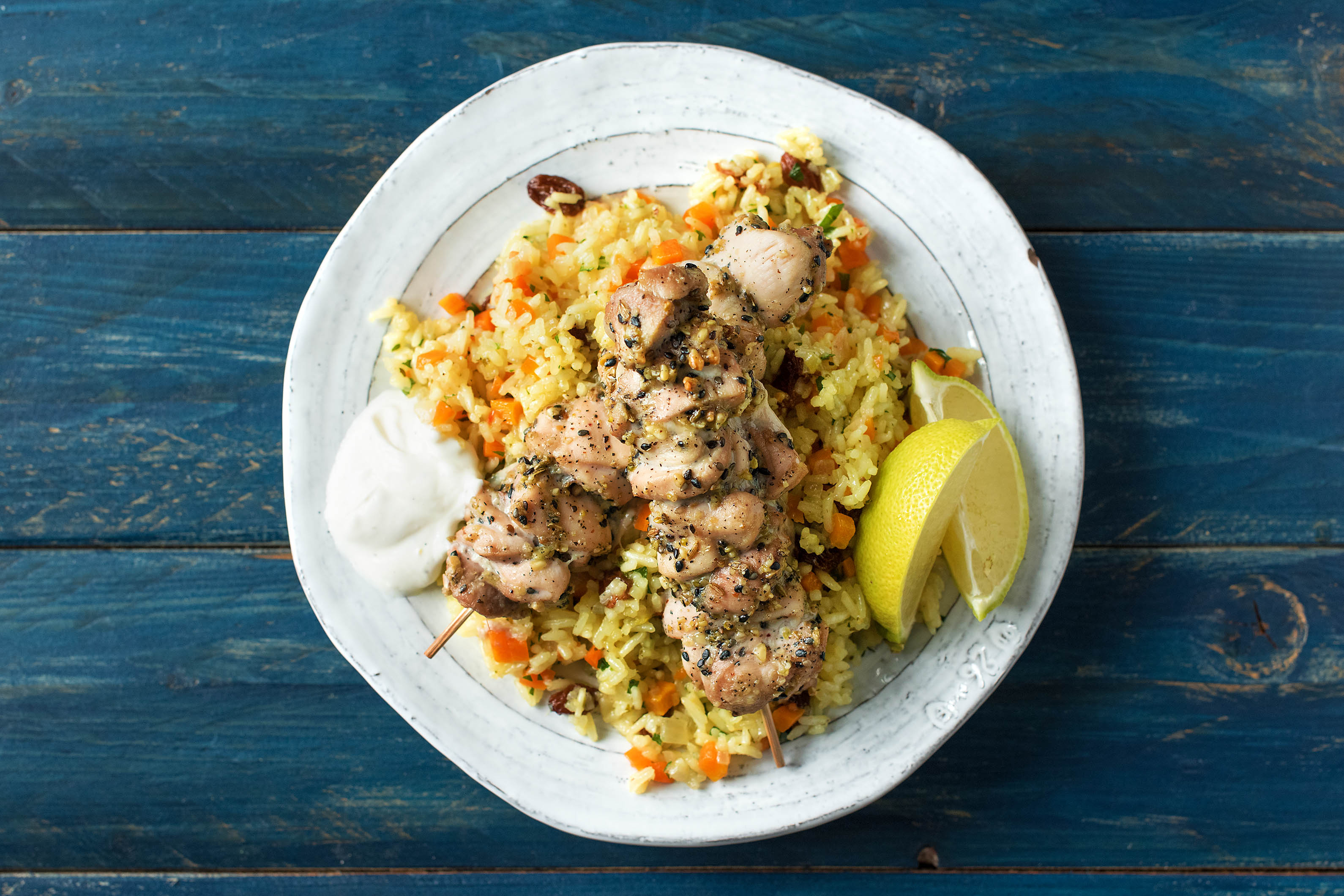 Knusprige Hähnchenspieße „Dukkah”