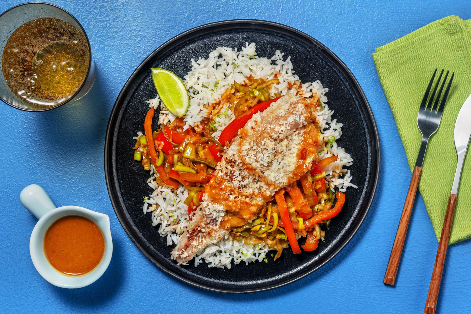 Kokos-Fischfilet mit Erdnusssauce