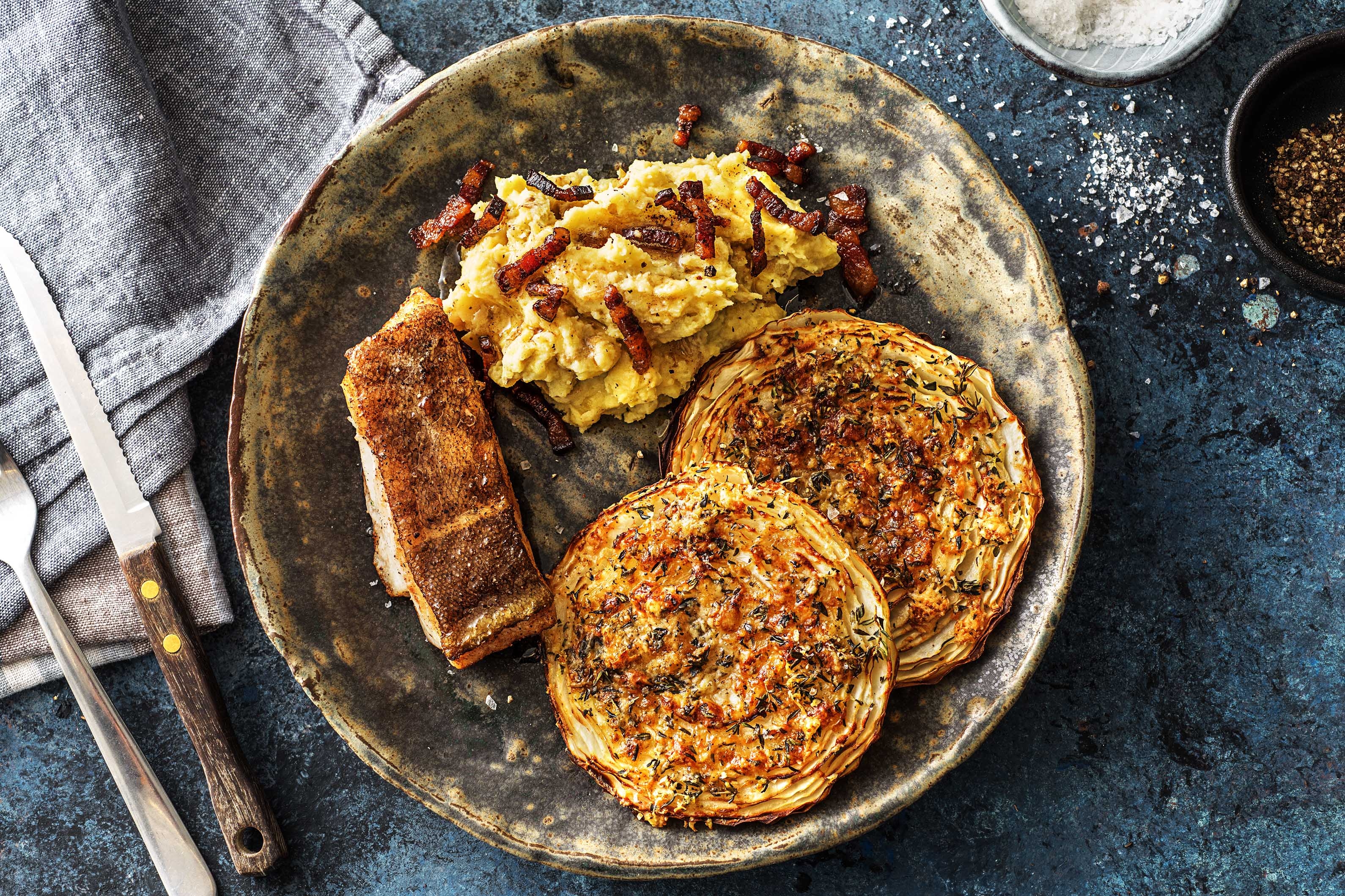 Steaks de chou et filet de merlan
