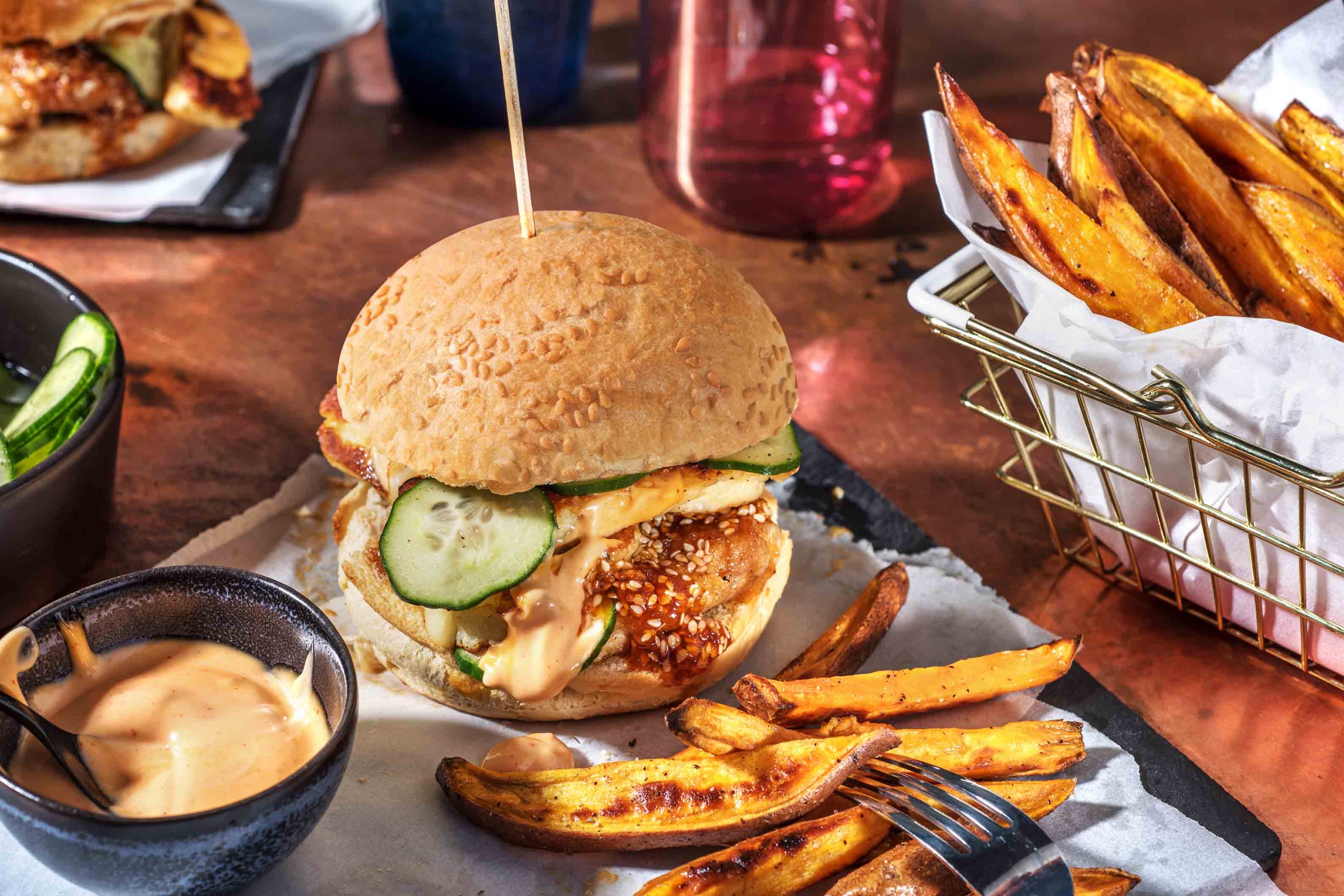 Korean Style Chicken & Halloumi Burger