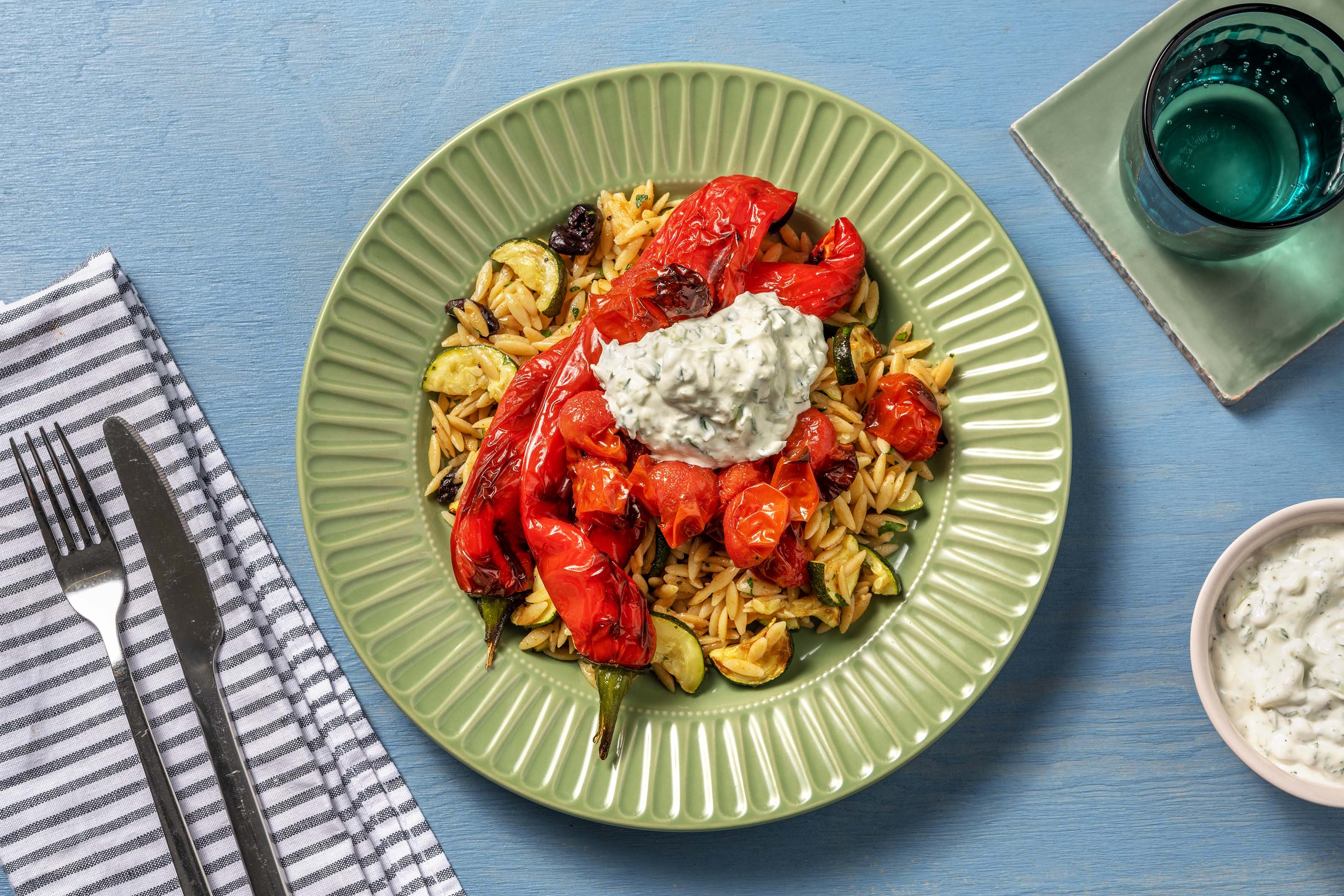 Kritharaki! Orzo mit gerösteter Spitzpaprika