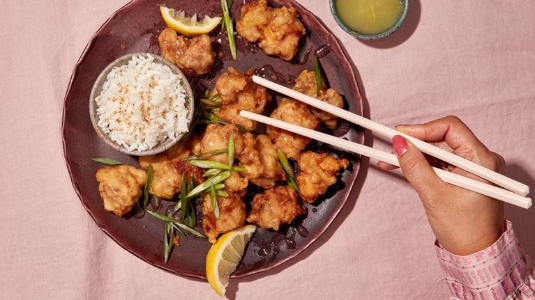 Sticky Lemon Chicken and Jumbo Shrimp Chow Mein