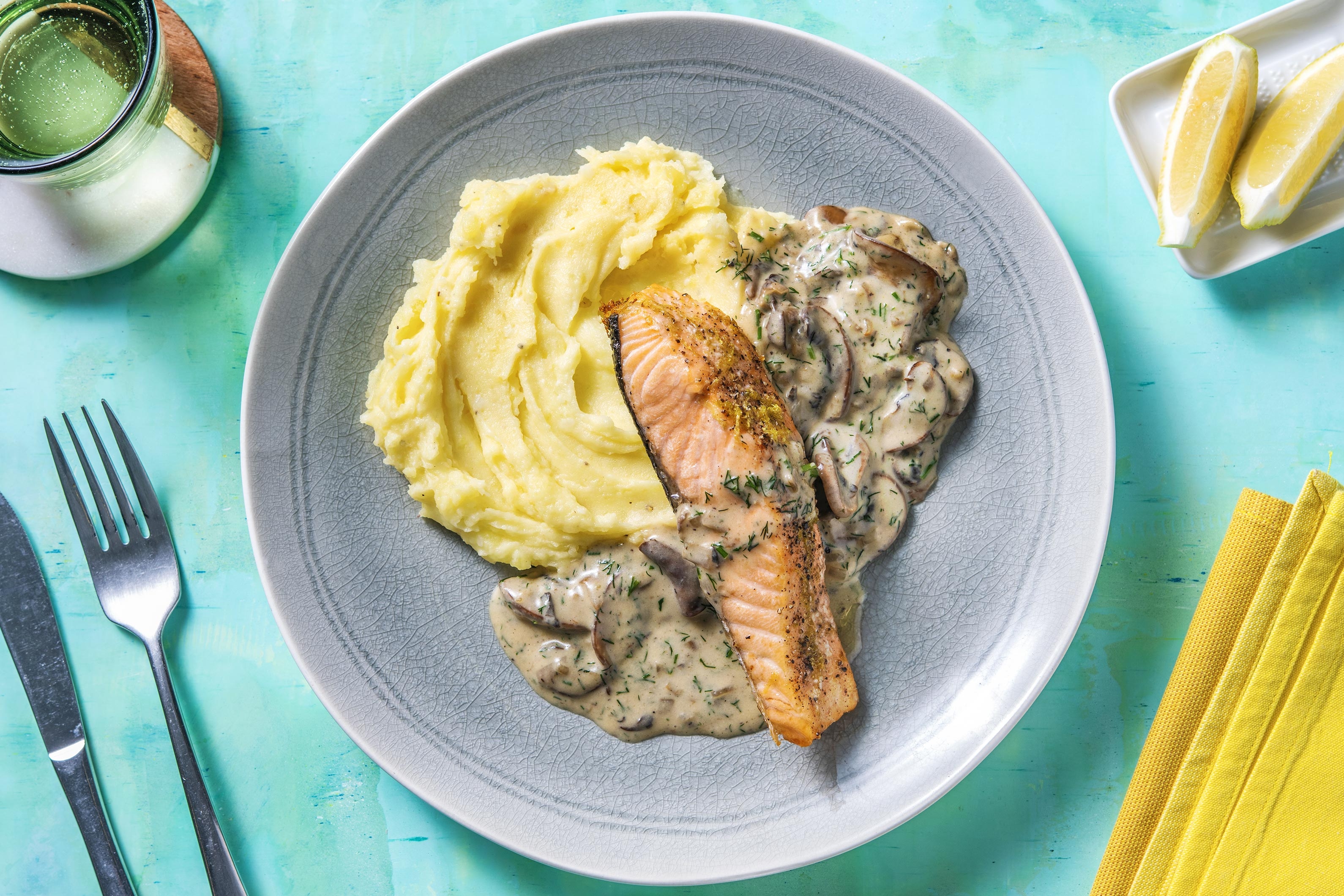 Lemony Roasted Salmon with Garlicky Mash