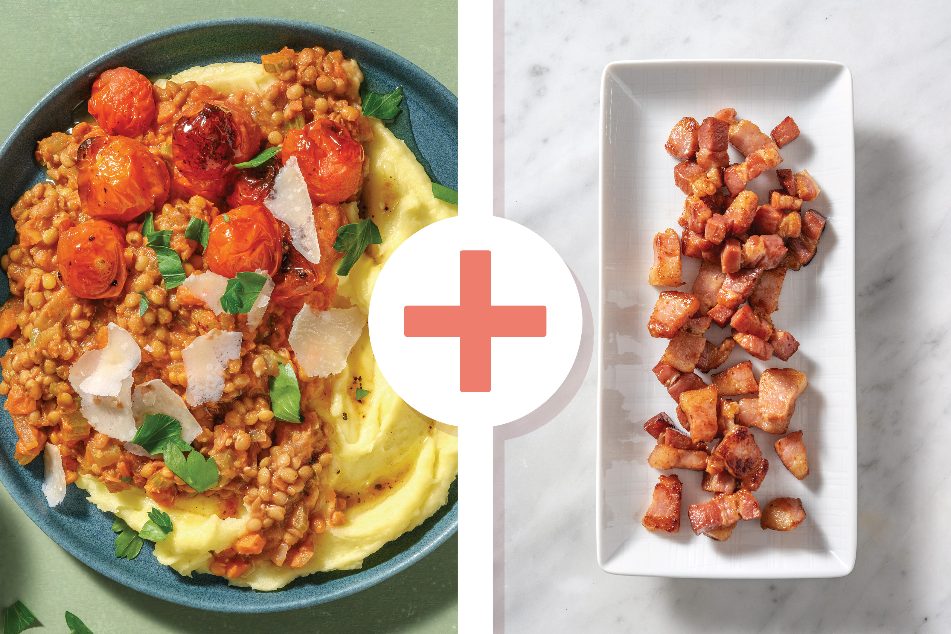 Lentil Bacon Bolognese & Mash