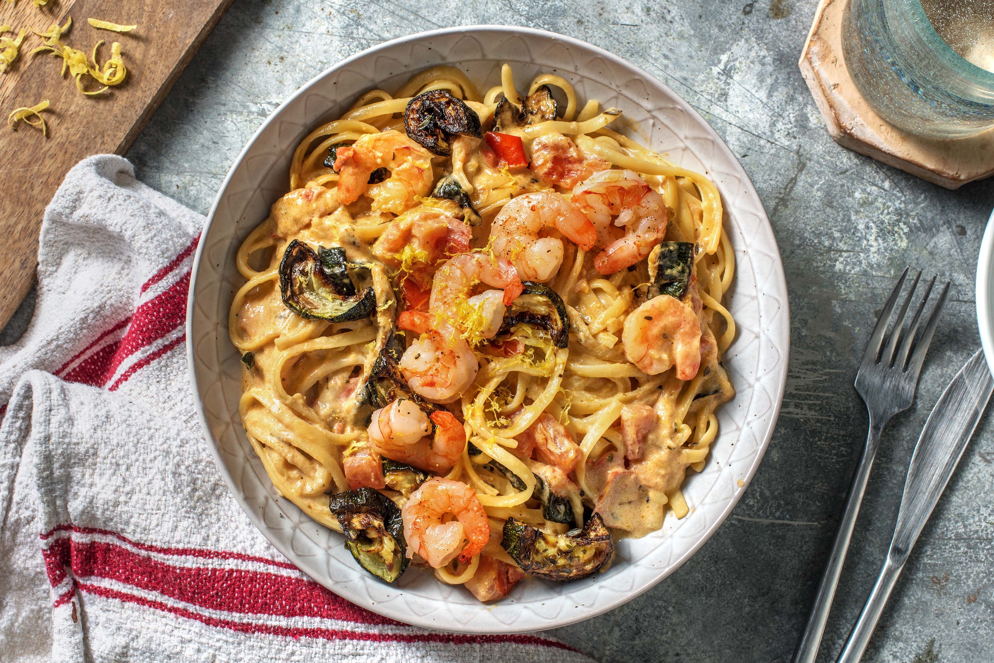 Linguine met garnalen in romige saus