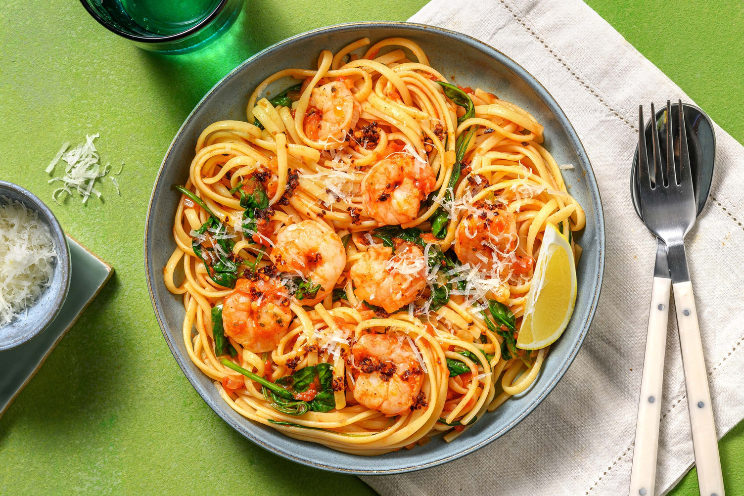 Linguines diavolo aux crevettes