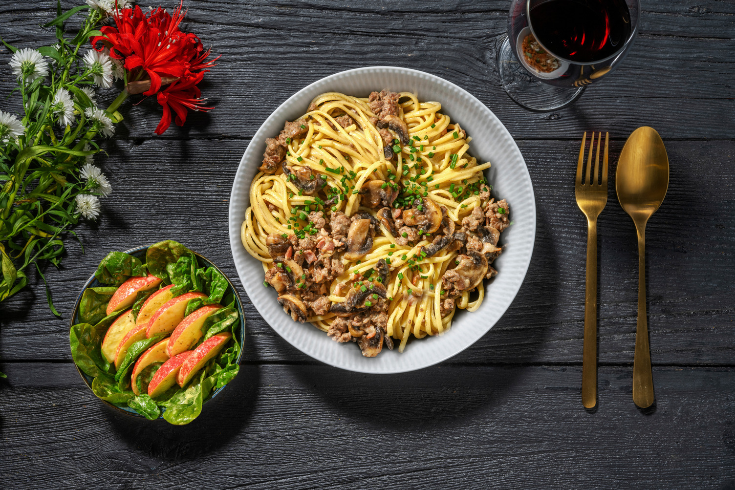 Linguines crémeuses au bison et au bacon