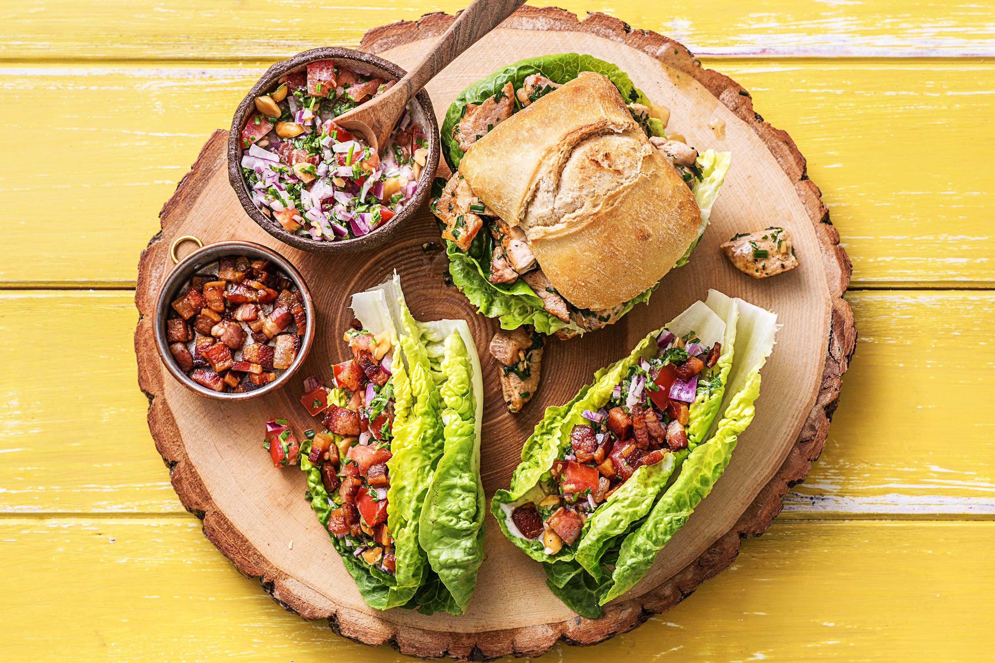 Ciabatta et émincés de filet de porc au beurre d'herbes