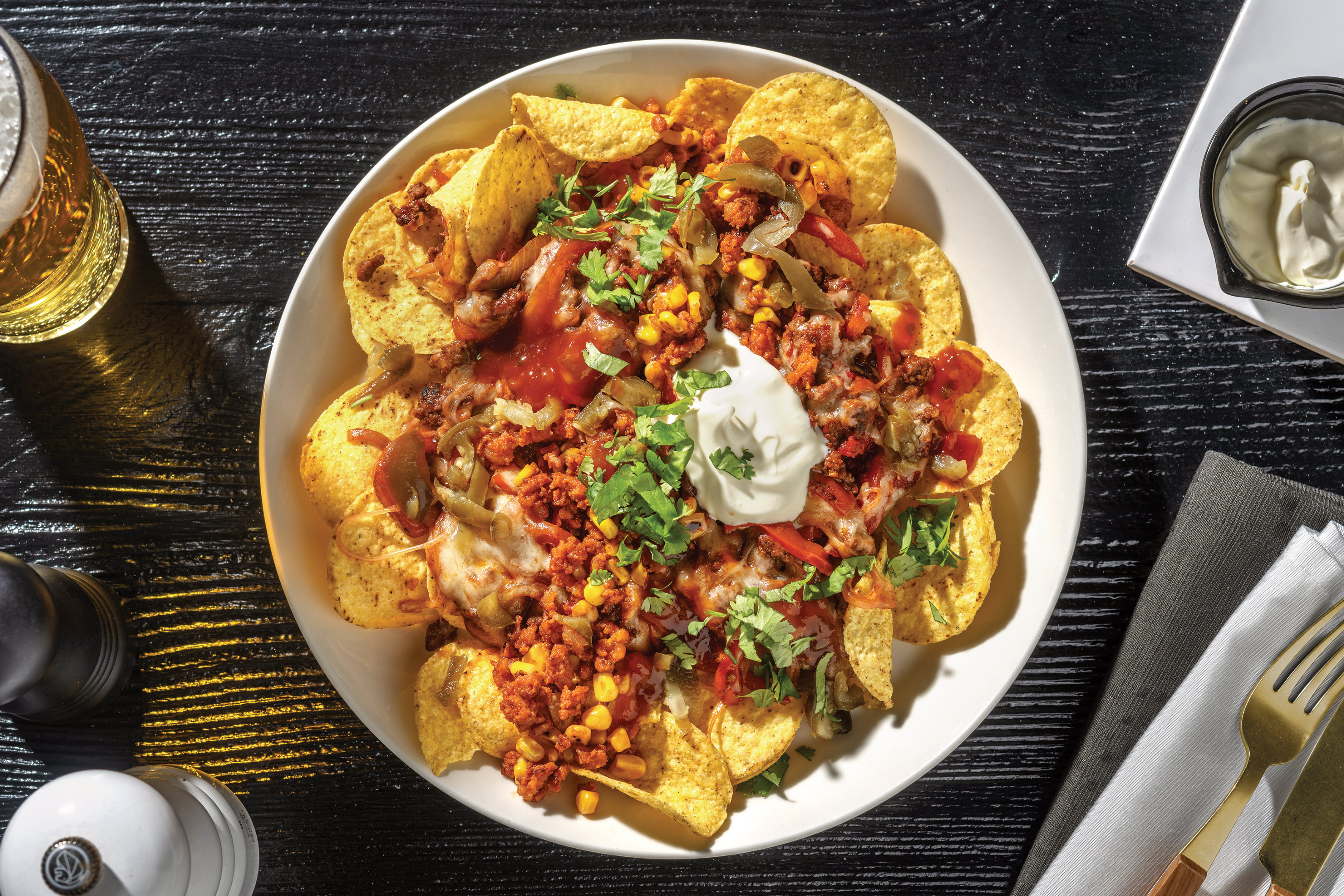 Loaded Cheesy Beef & Chorizo Nachos