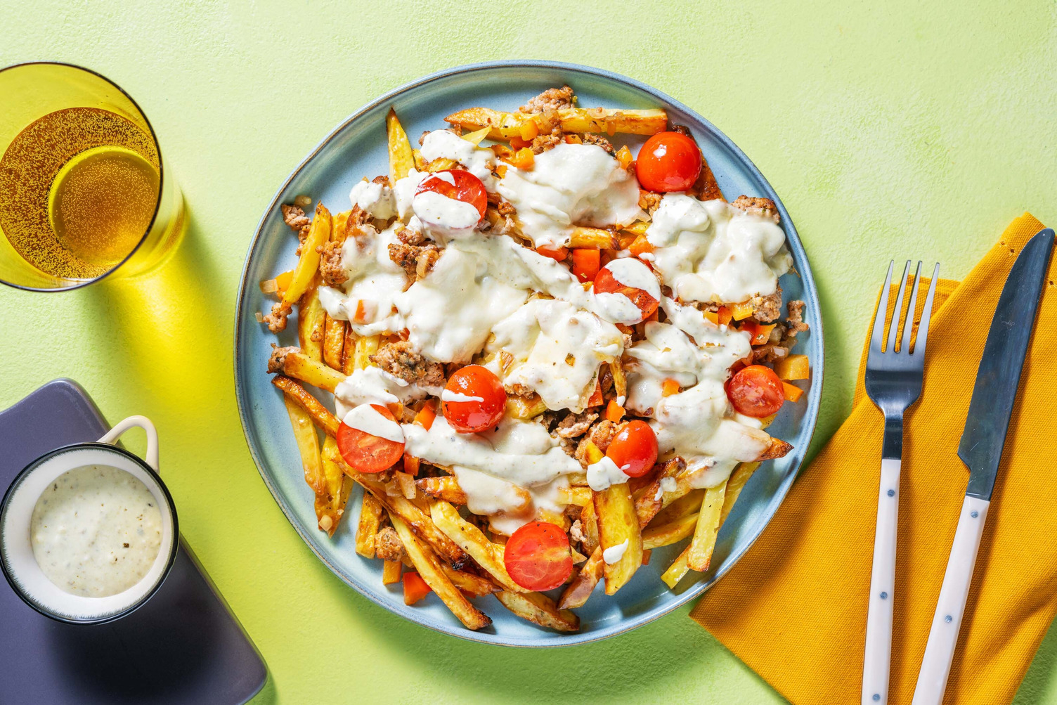 Italiaanse loaded fries met kipgehakt