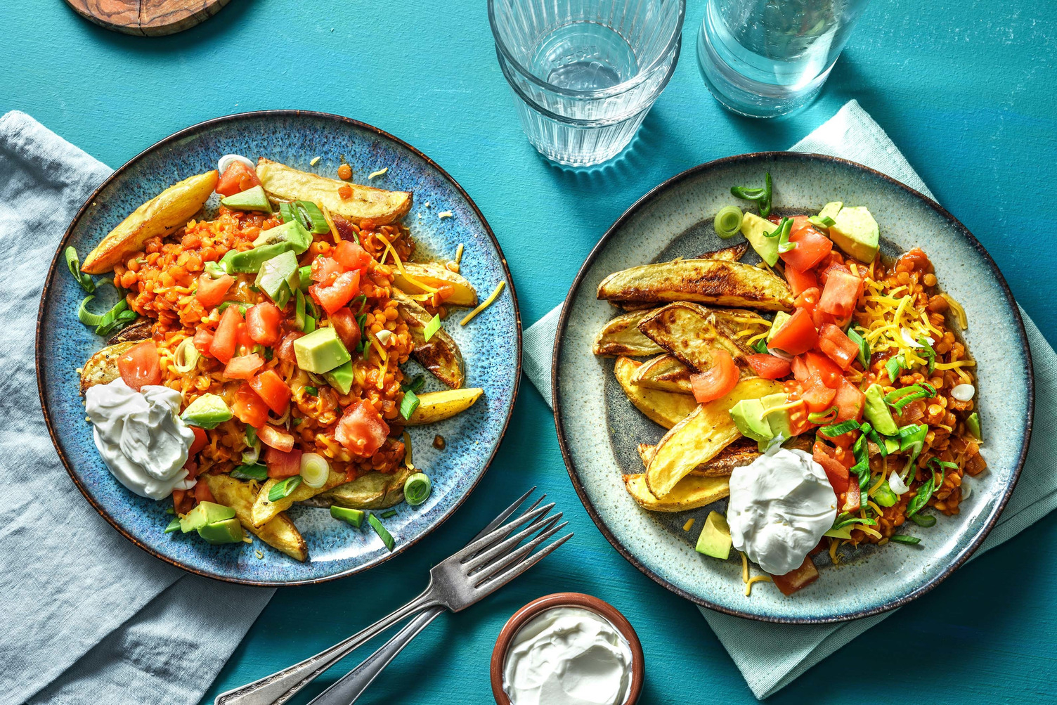 Loaded Lentil Chili-Cheese Potato Wedges