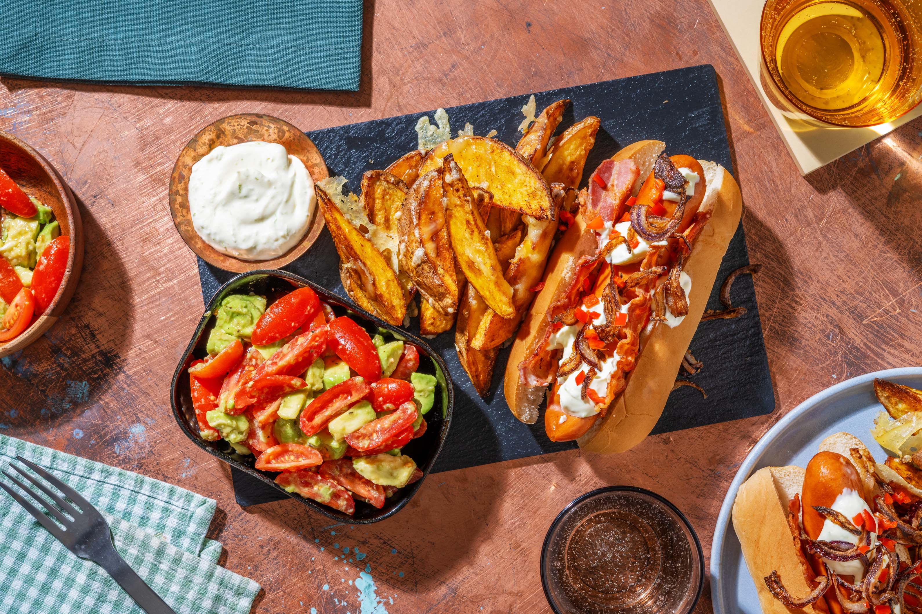 Loaded Smoky Sausages, Bacon and Crispy Onions