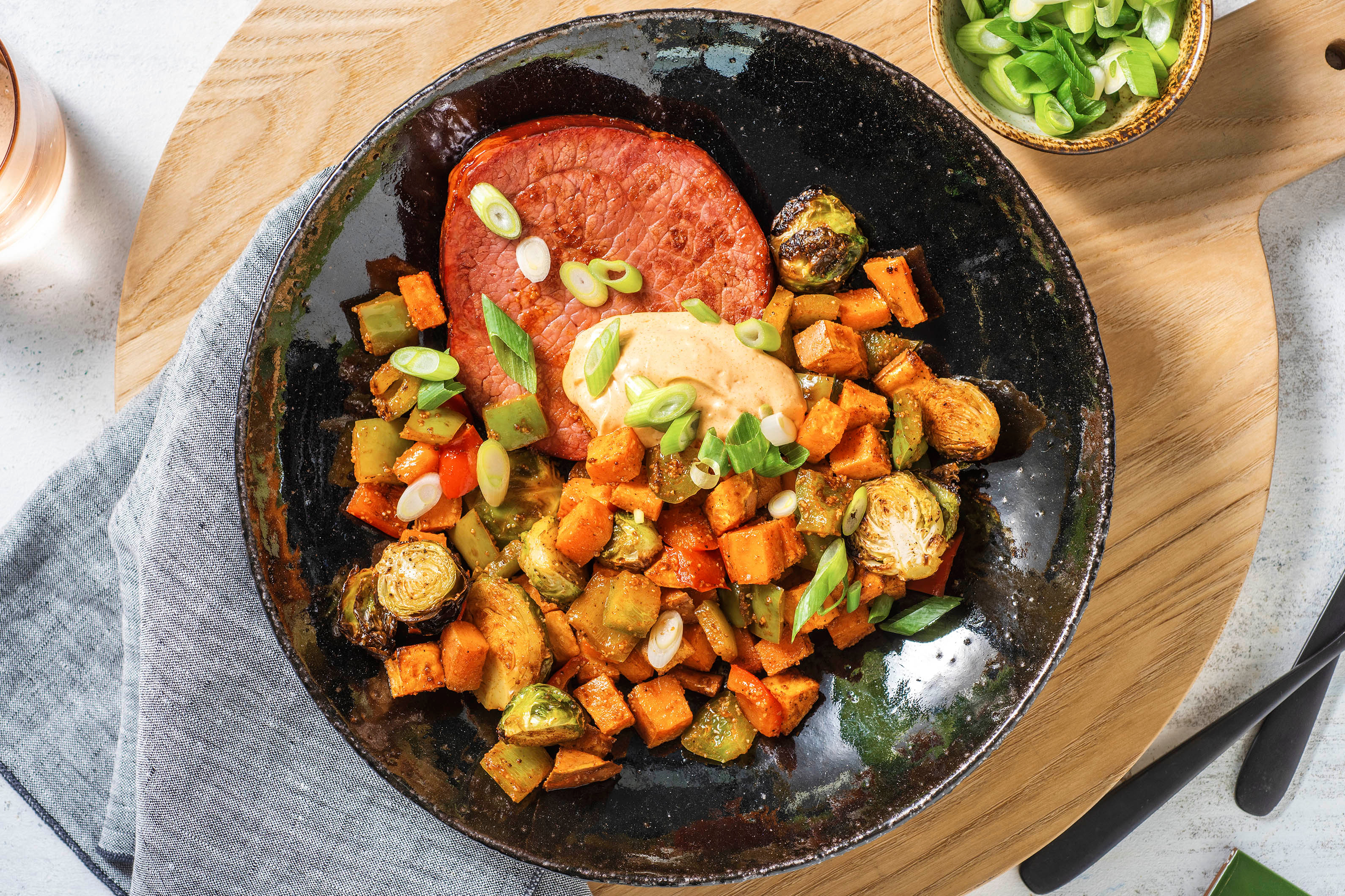Maple-Glazed Ham Steak Sweet Potato Hash