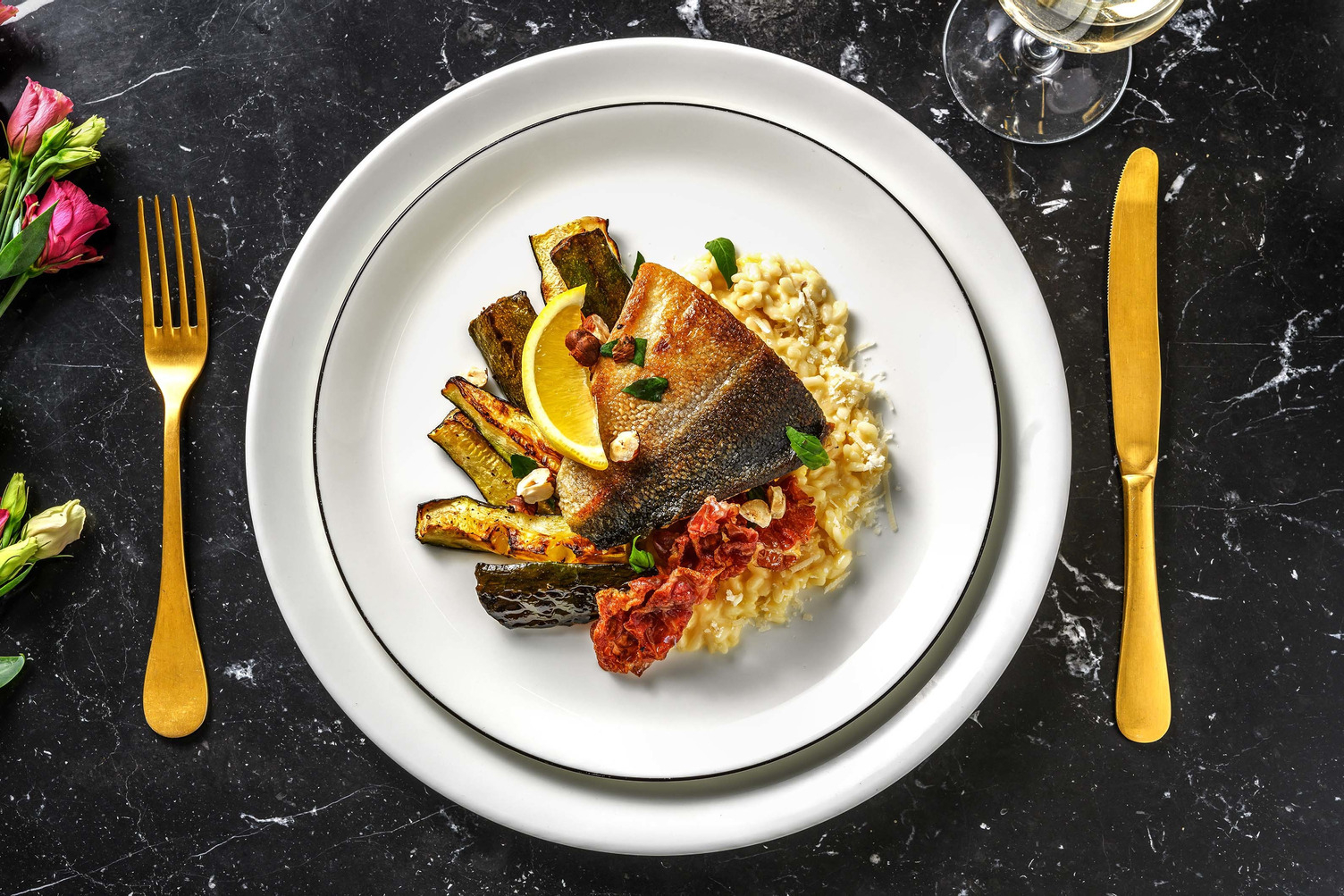 Filet de sériole et coppa di Parma poêlés