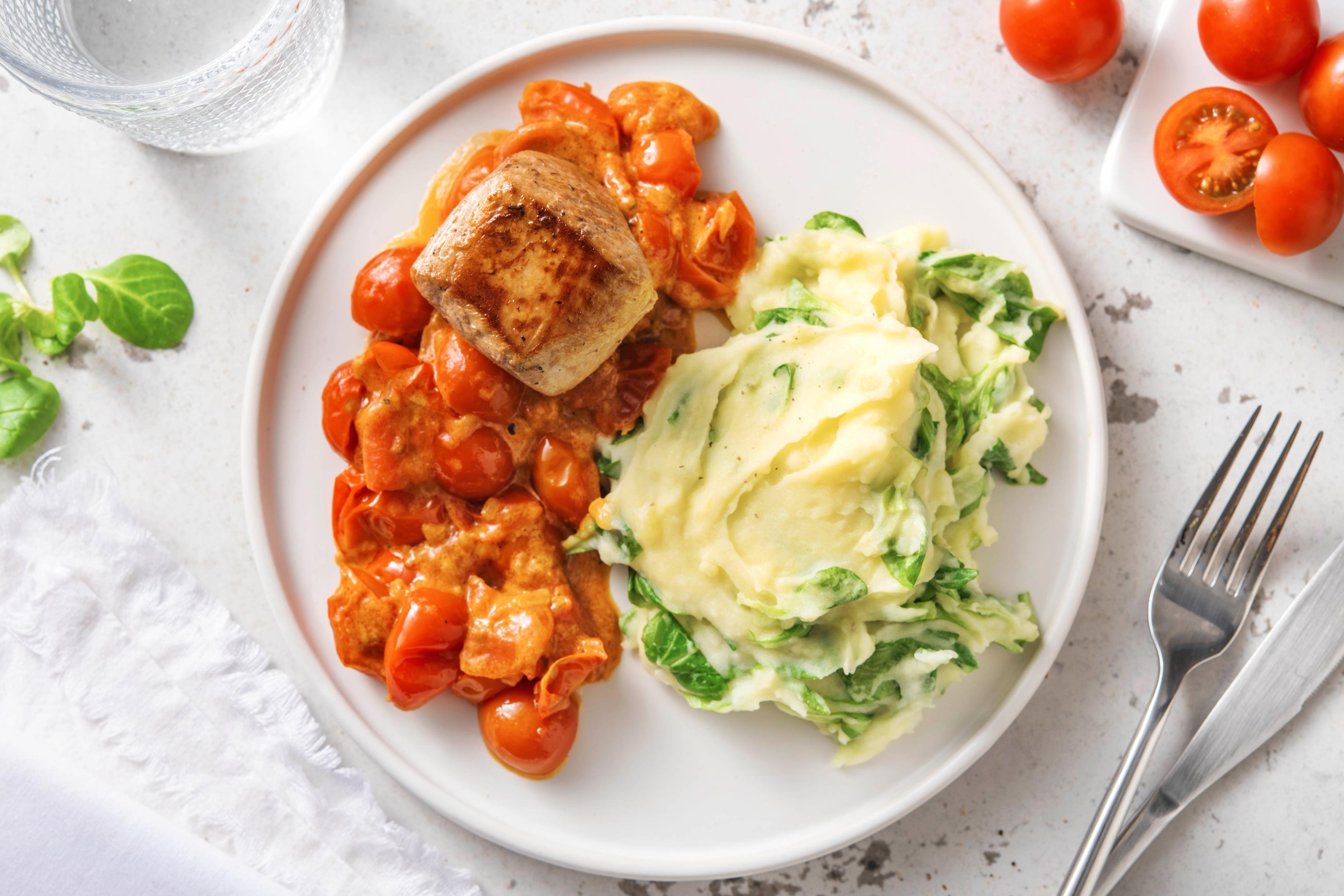 Médaillon de porc et purée à la mâche