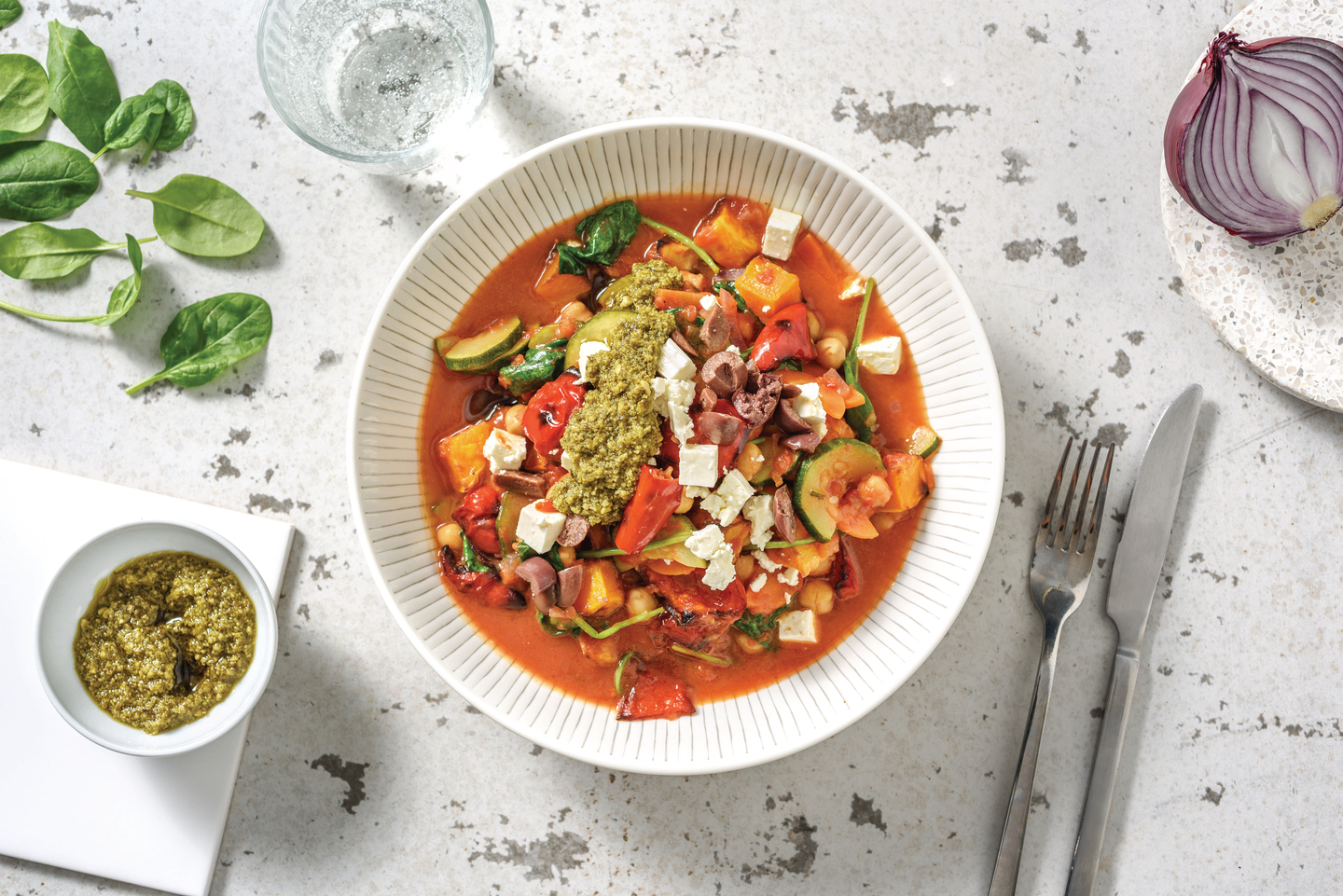 Mediterranean Veggie & Chickpea Stew with Olives & Fetta