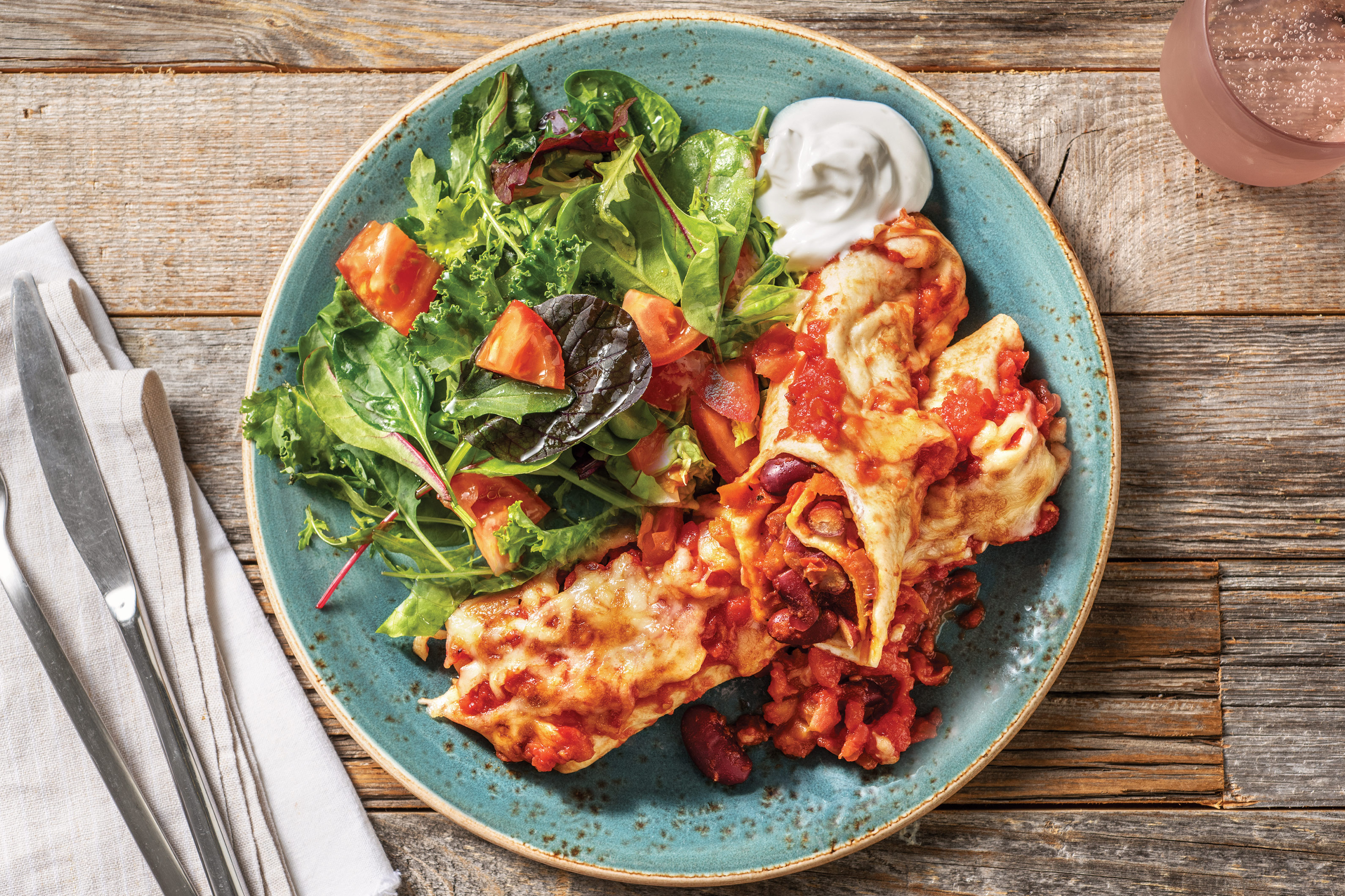 Cheesy Veggie & Bean Enchiladas