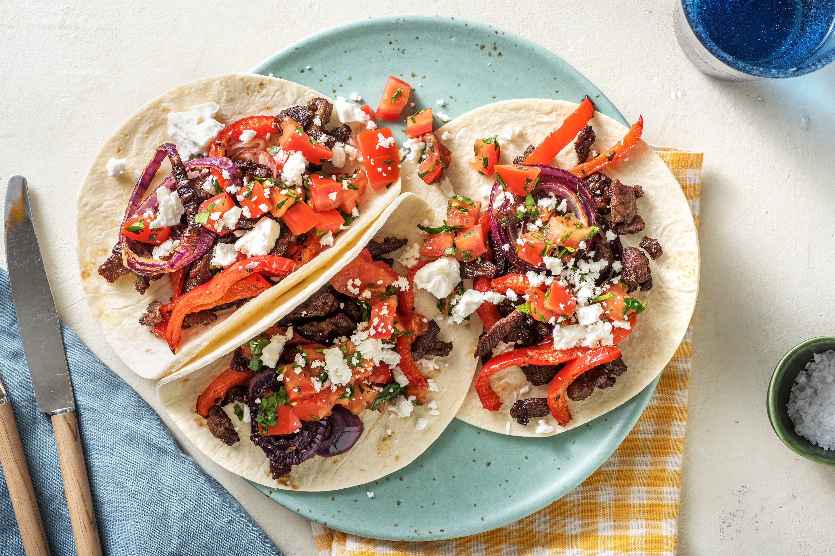 Fajitas au bœuf et au queso