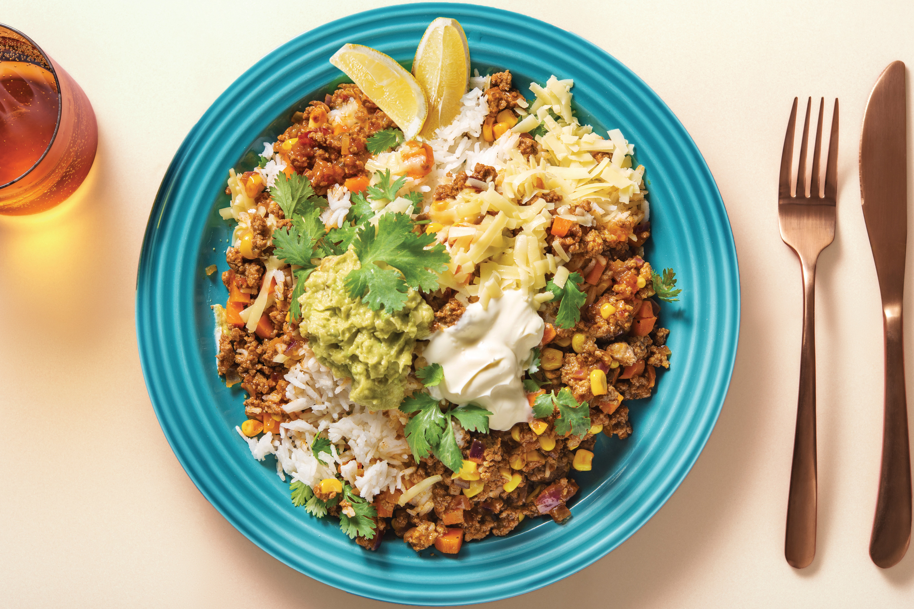 Mexican Beef Burrito Bowl with Sour Cream