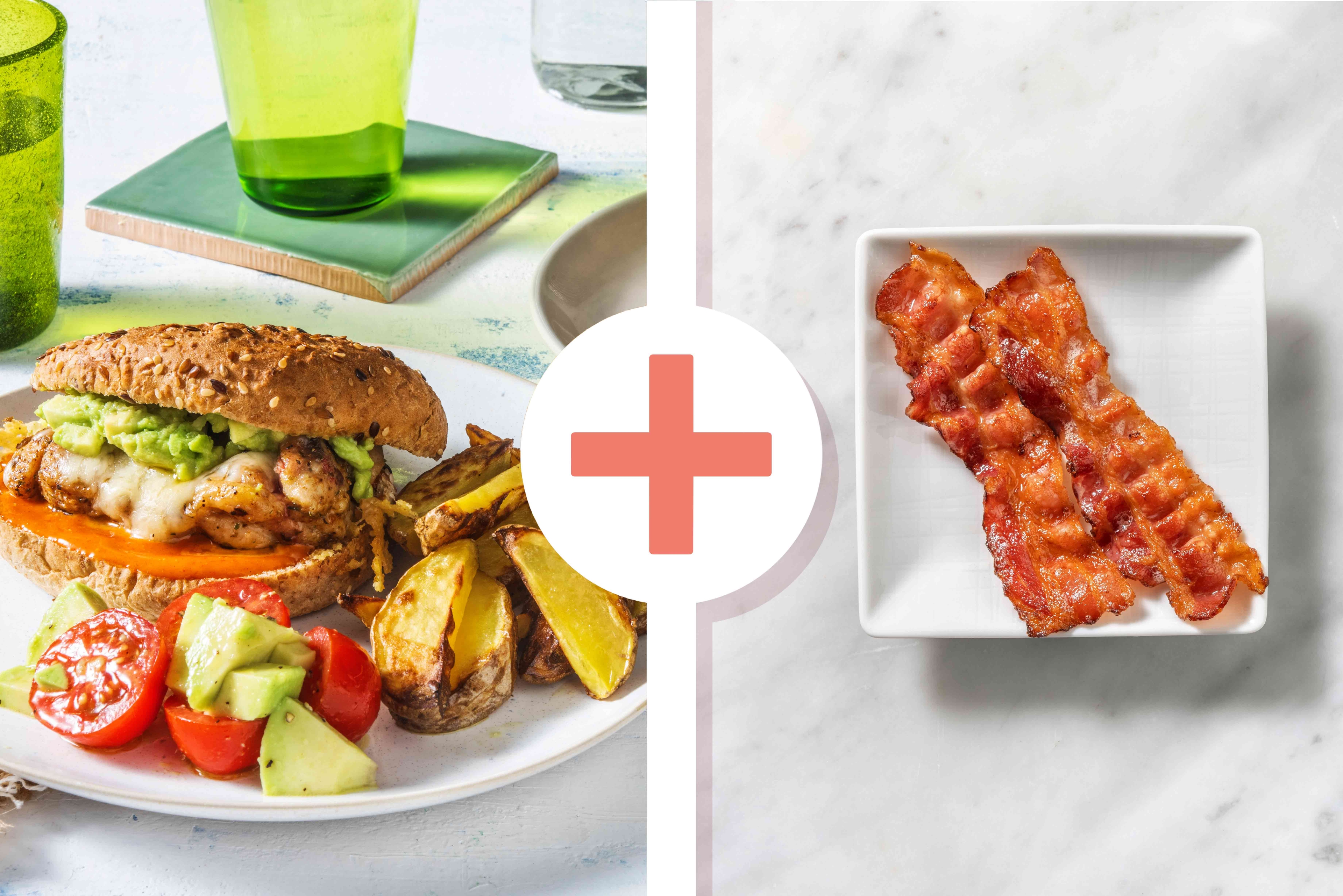 Mexican Cheesy Chicken Burger & Streaky Bacon