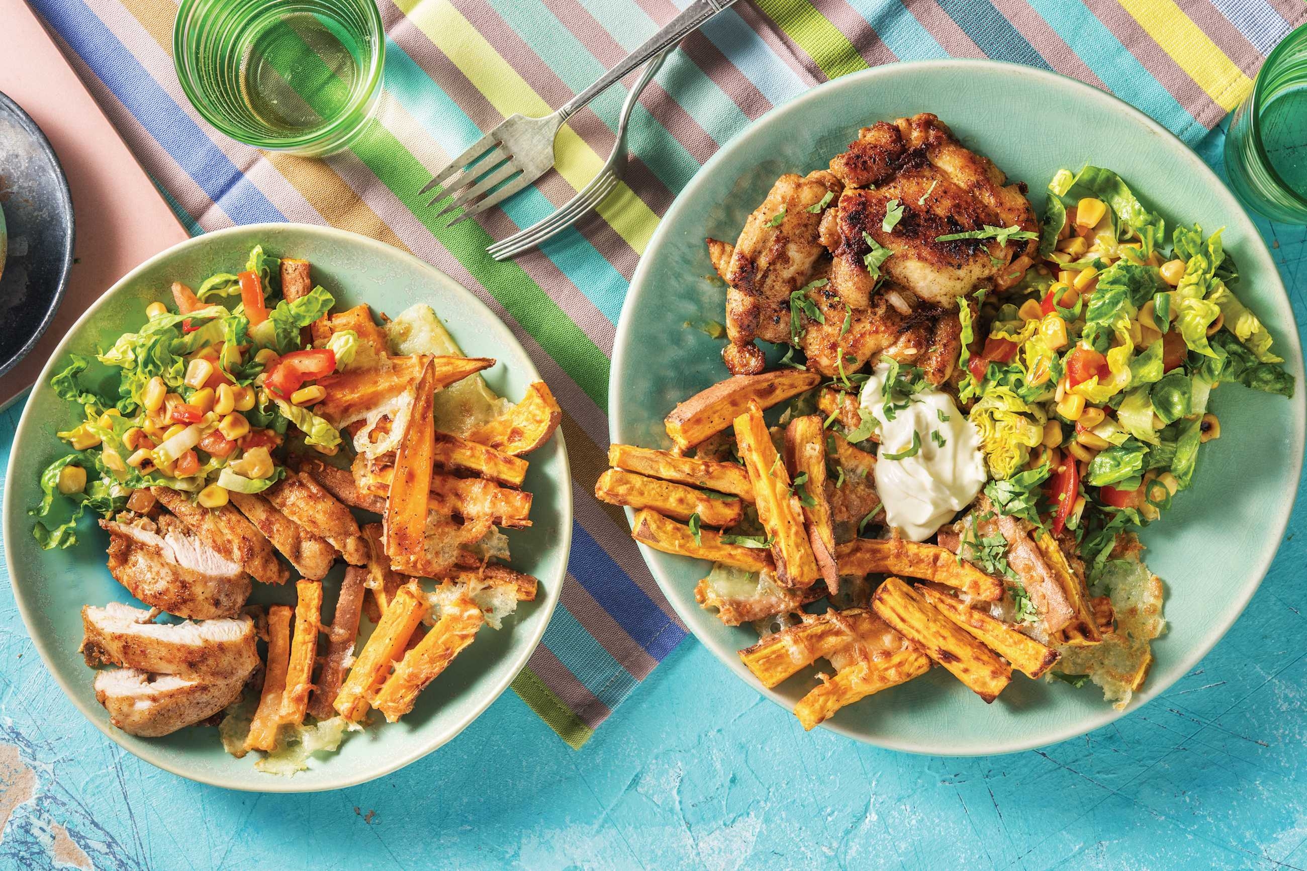 American Chicken Thigh & Cheesy Sweet Potato
