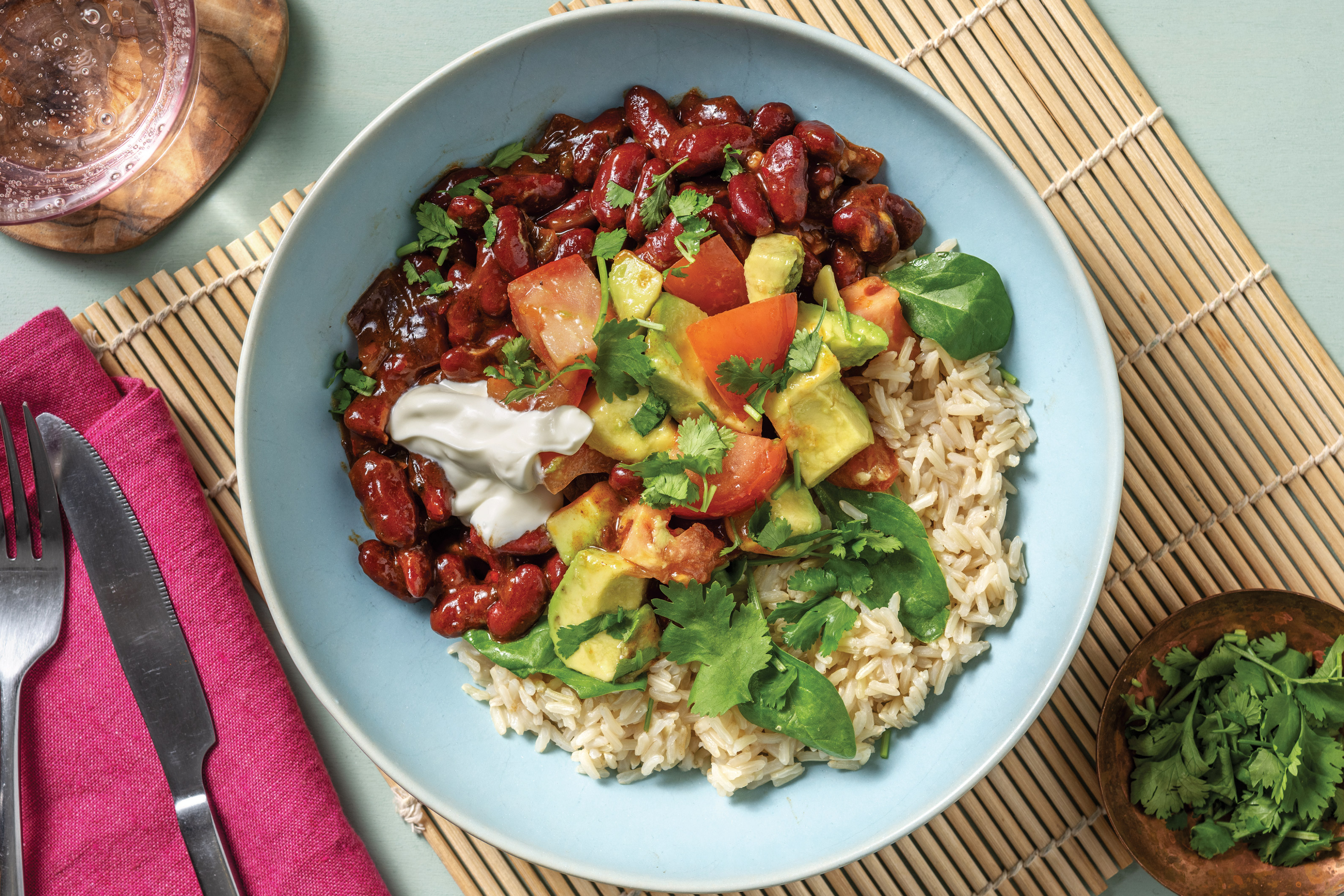 Mexican Kidney Bean & Spinach Brown Rice Bowl