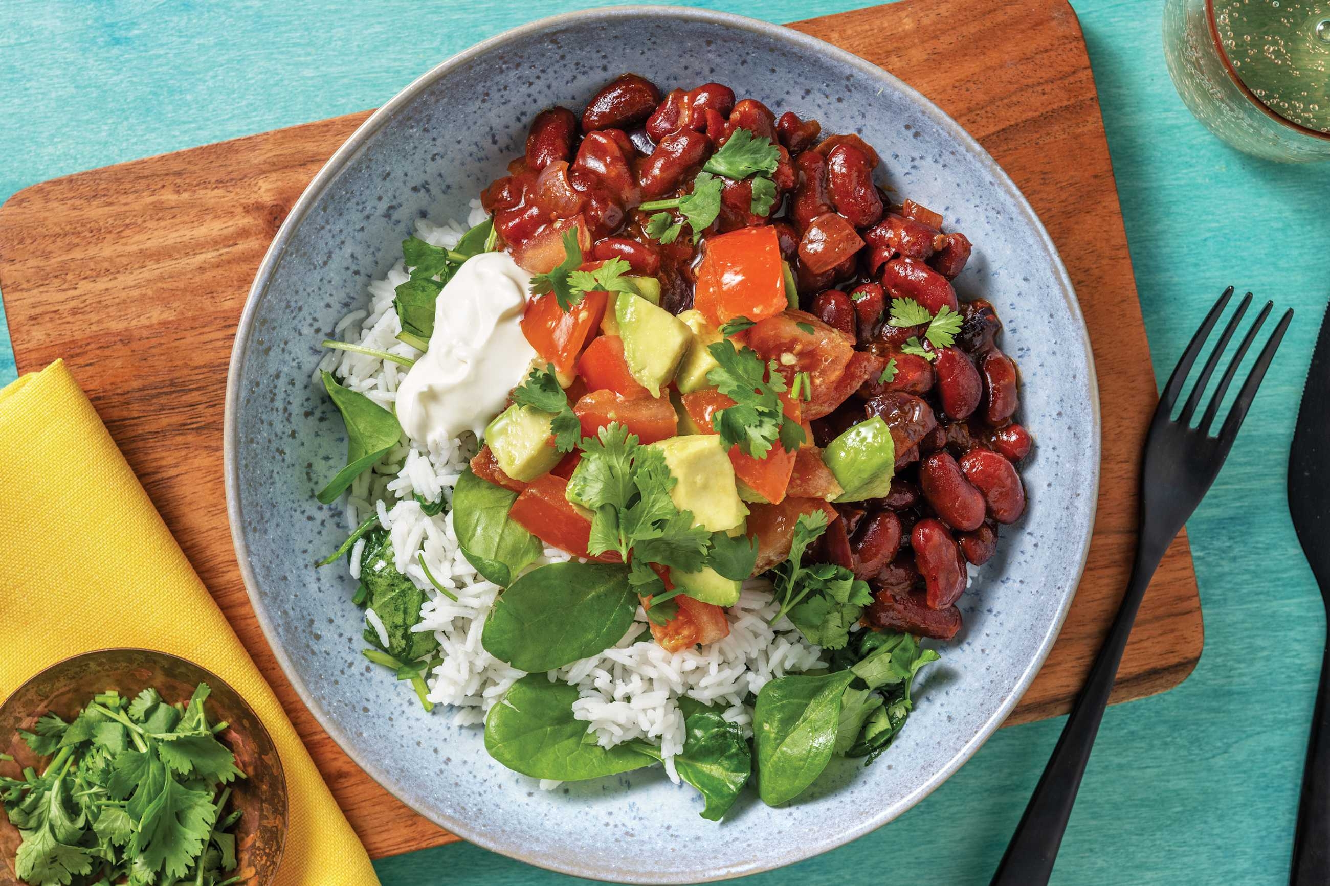 Mexican Kidney Bean & Spinach Rice Bowl