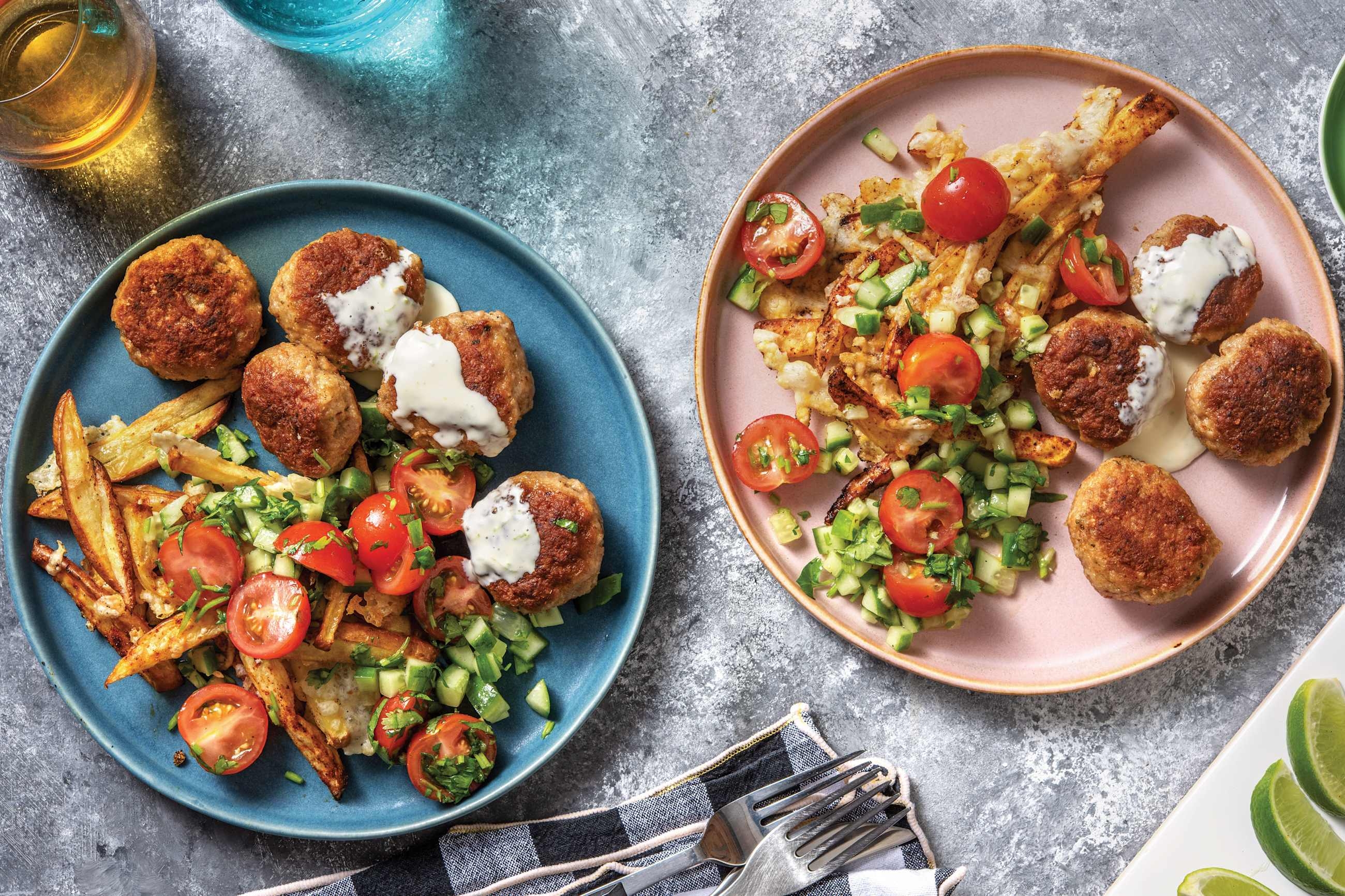 Mexican Pork Rissoles & Smokey Cheese Fries