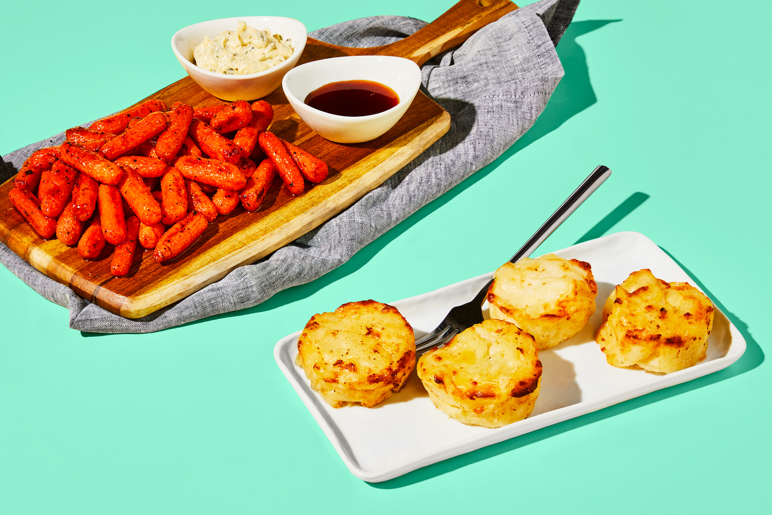 Mike’s Hot Honey Carrots with Potatoes au Gratin