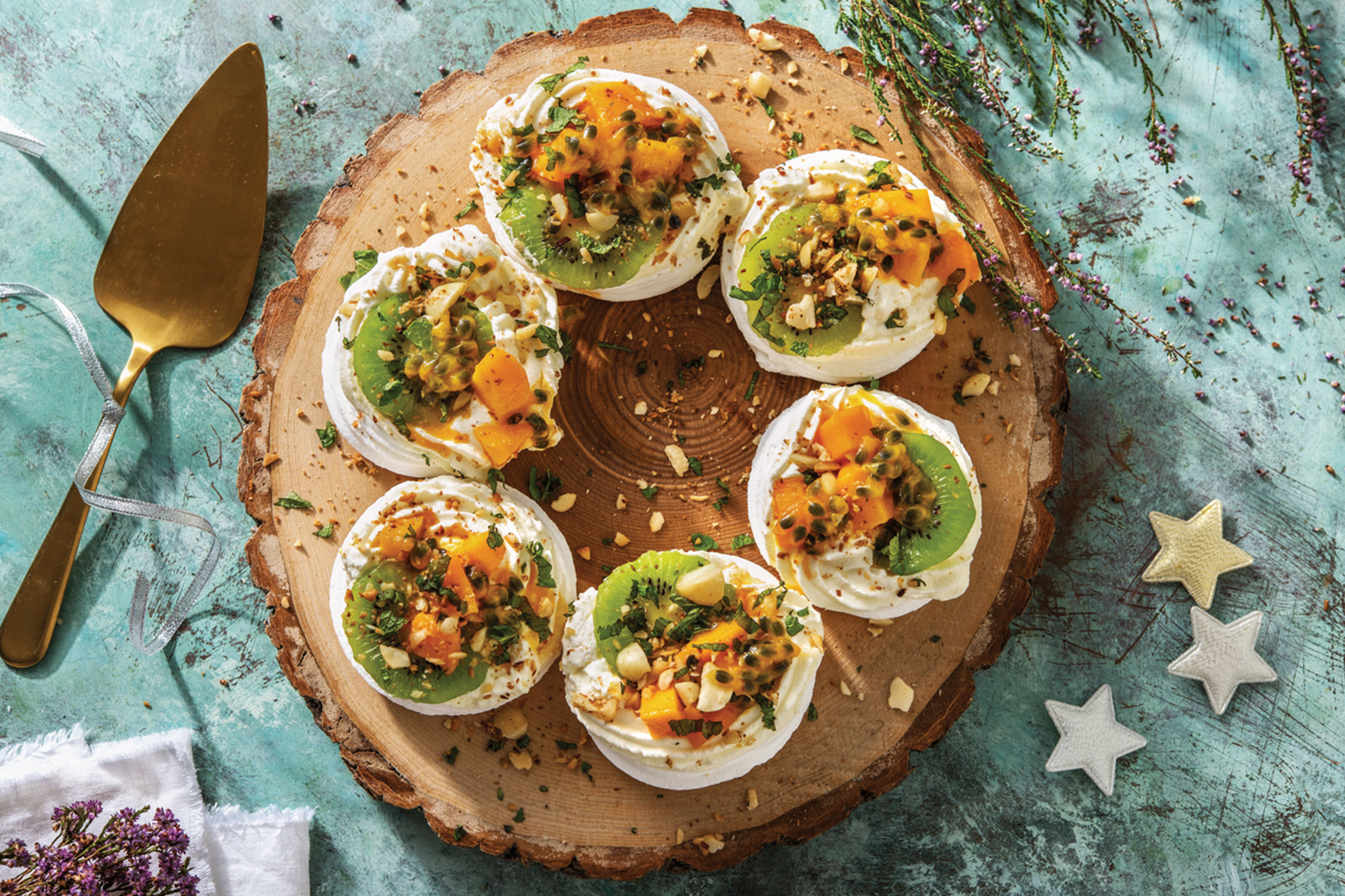 Mini Mango, Passionfruit & Mint Pavlovas