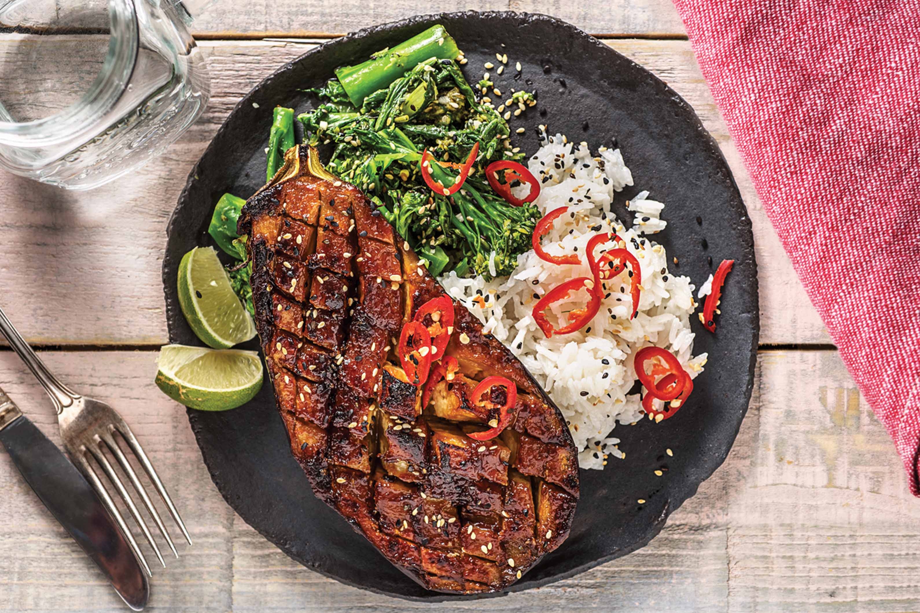 Miso-Glazed Eggplant & Sesame Greens