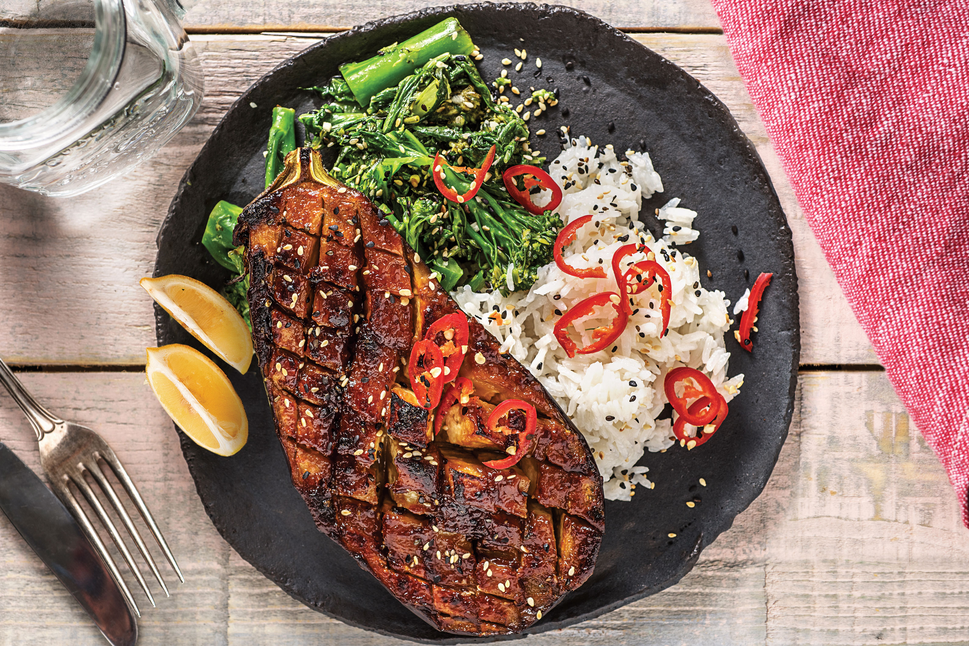 Miso-Glazed Eggplant & Sesame Greens