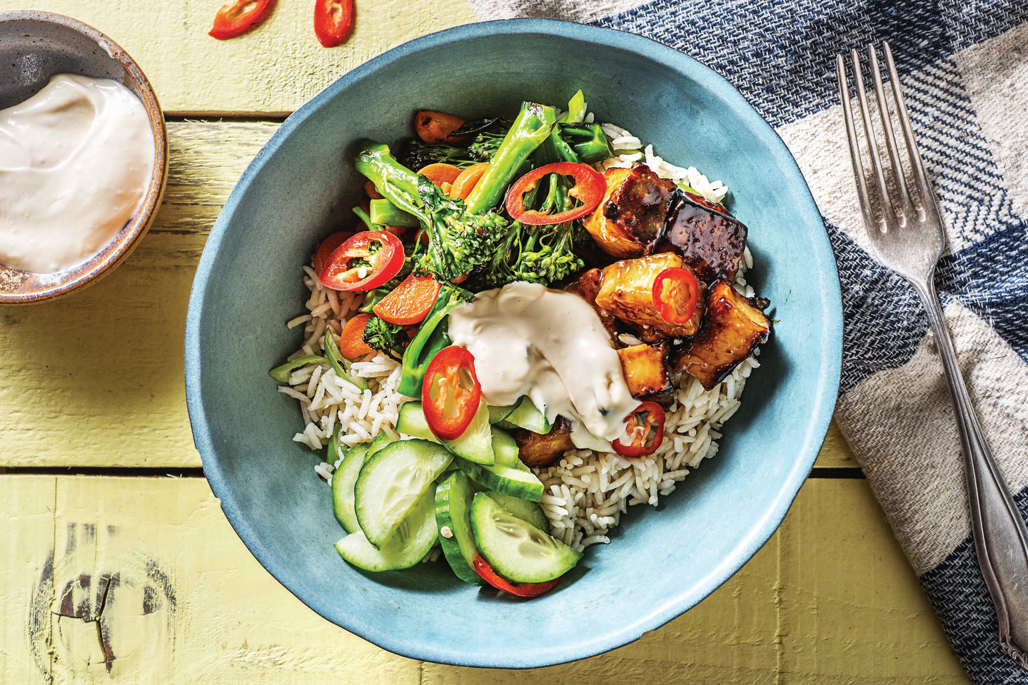 Miso-Glazed Tofu & Garlic Rice Bowl