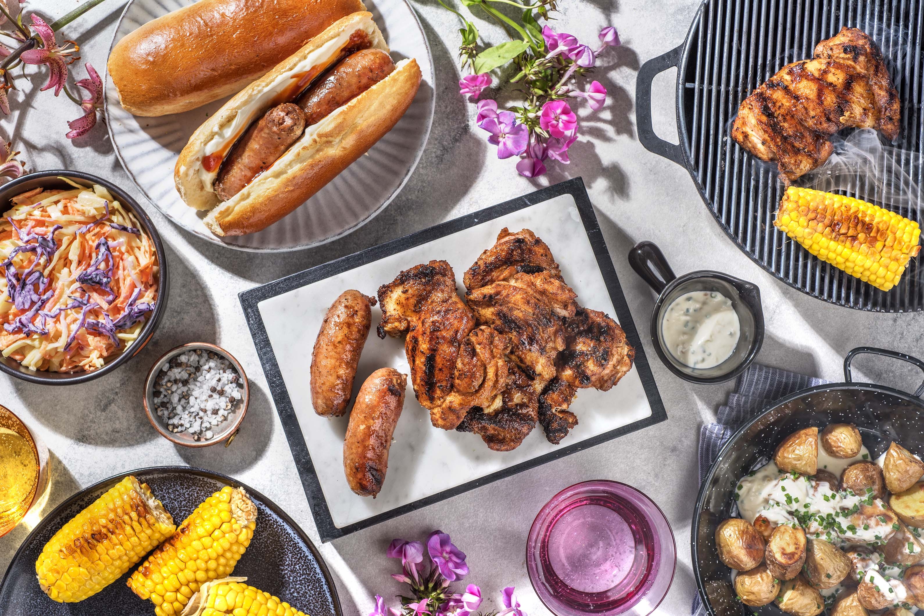 Mississippi Rubbed Chicken Thighs and BBQ Sausages