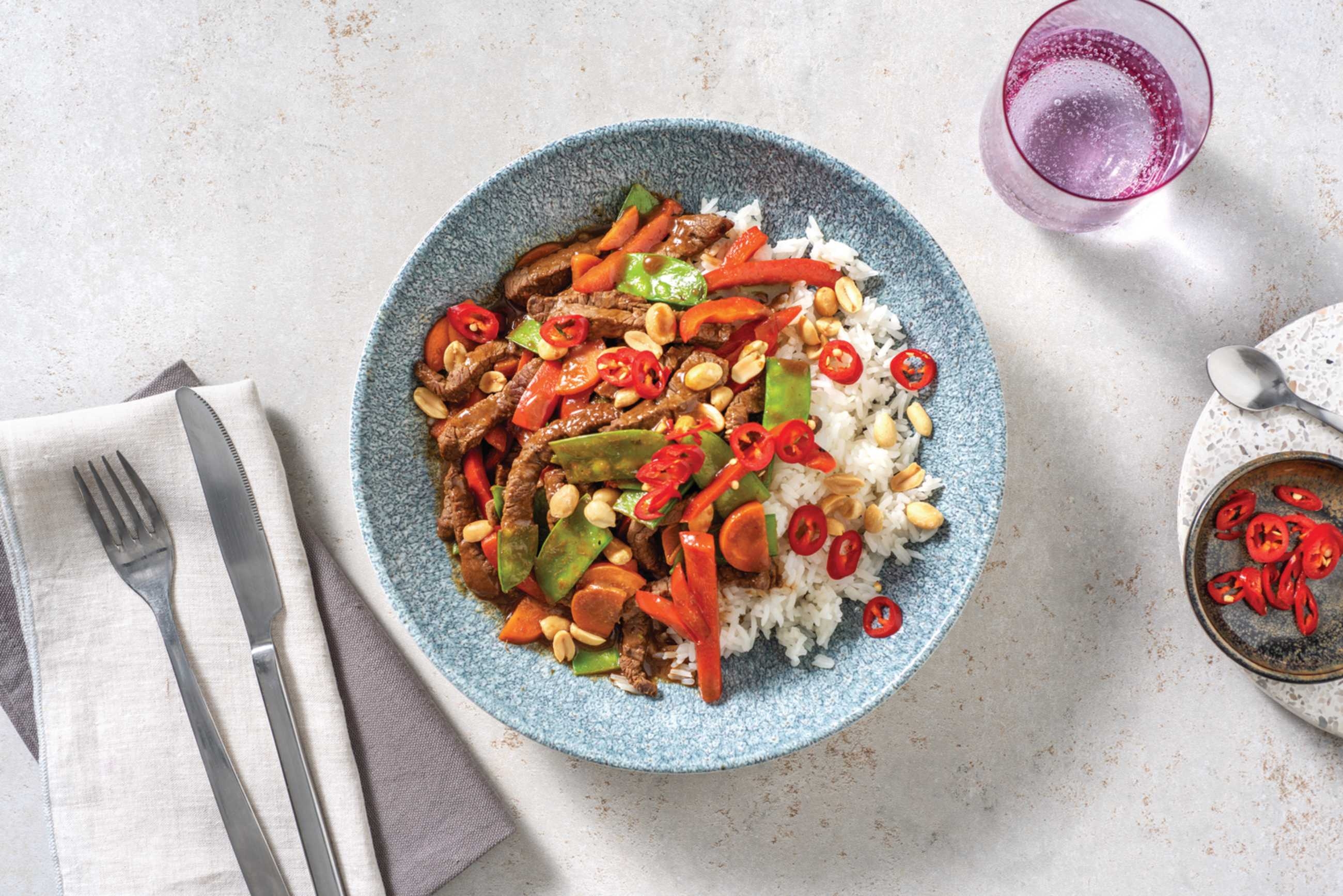 Mongolian Beef, Prawn & Snow Pea Stir-Fry