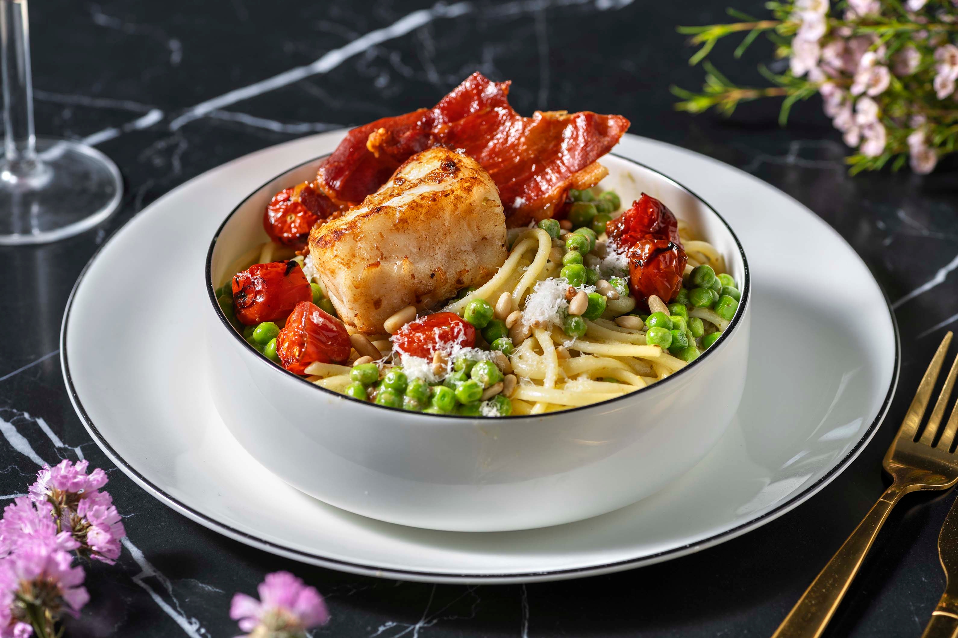 Monkfish and Creamy Pesto & Tomato Linguine