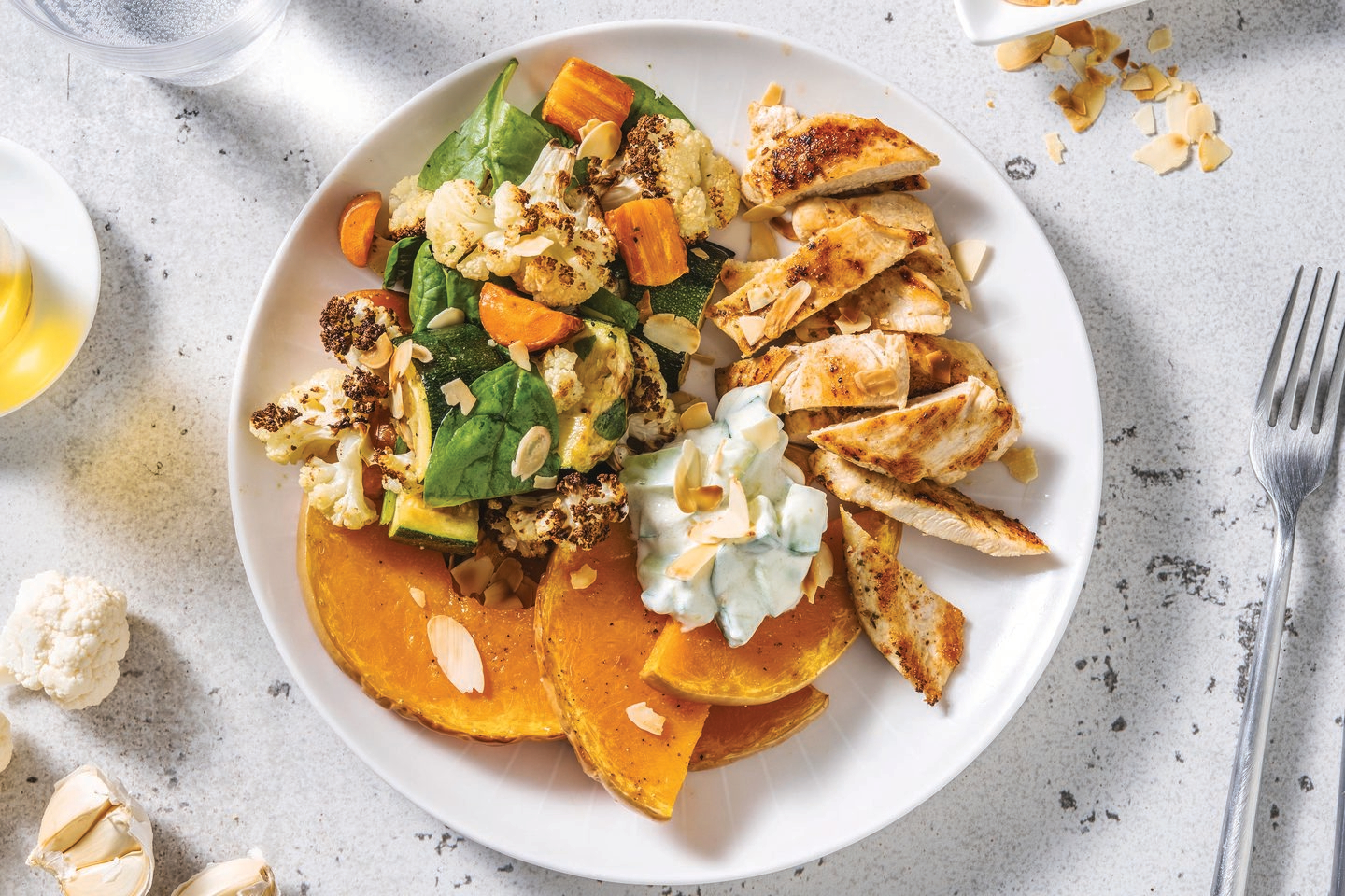 Mumbai Spiced Chicken with Cucumber Raita & Roast Pumpkin Wedges