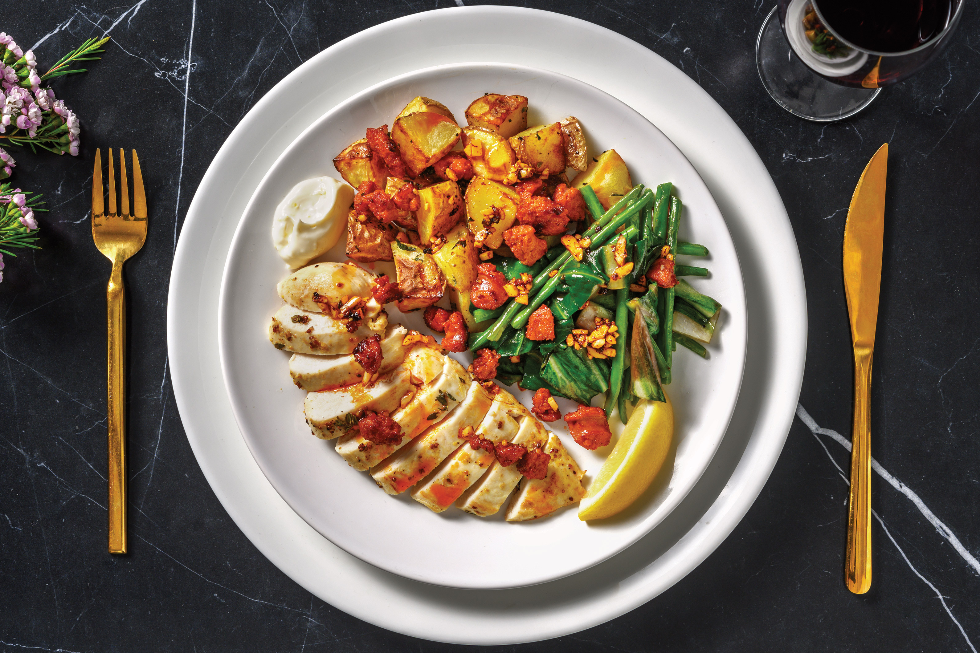 Mustard-Thyme Chicken & Oregano Potatoes