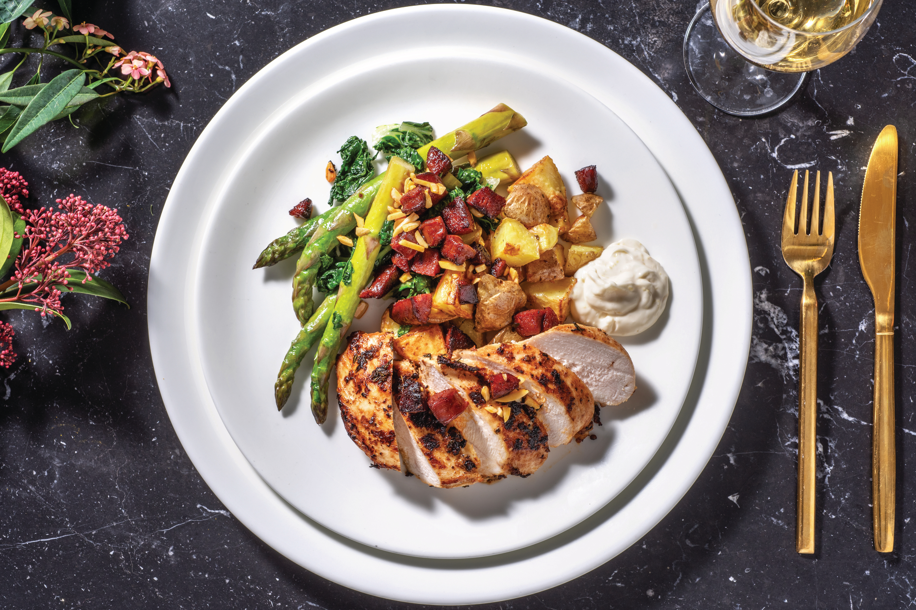 Mustard-Thyme Chicken & Chorizo Topping