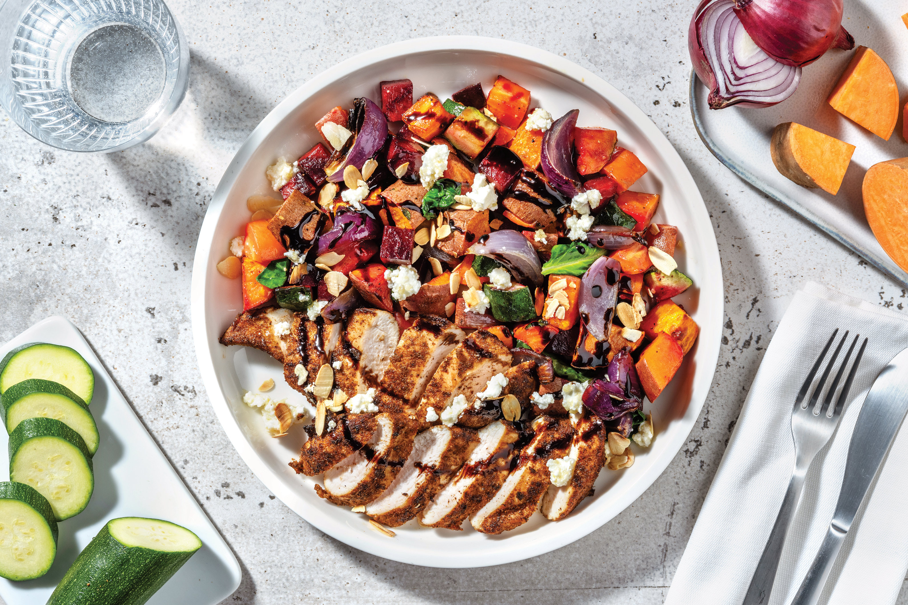 Spiced Chicken & Roast Veggie Toss