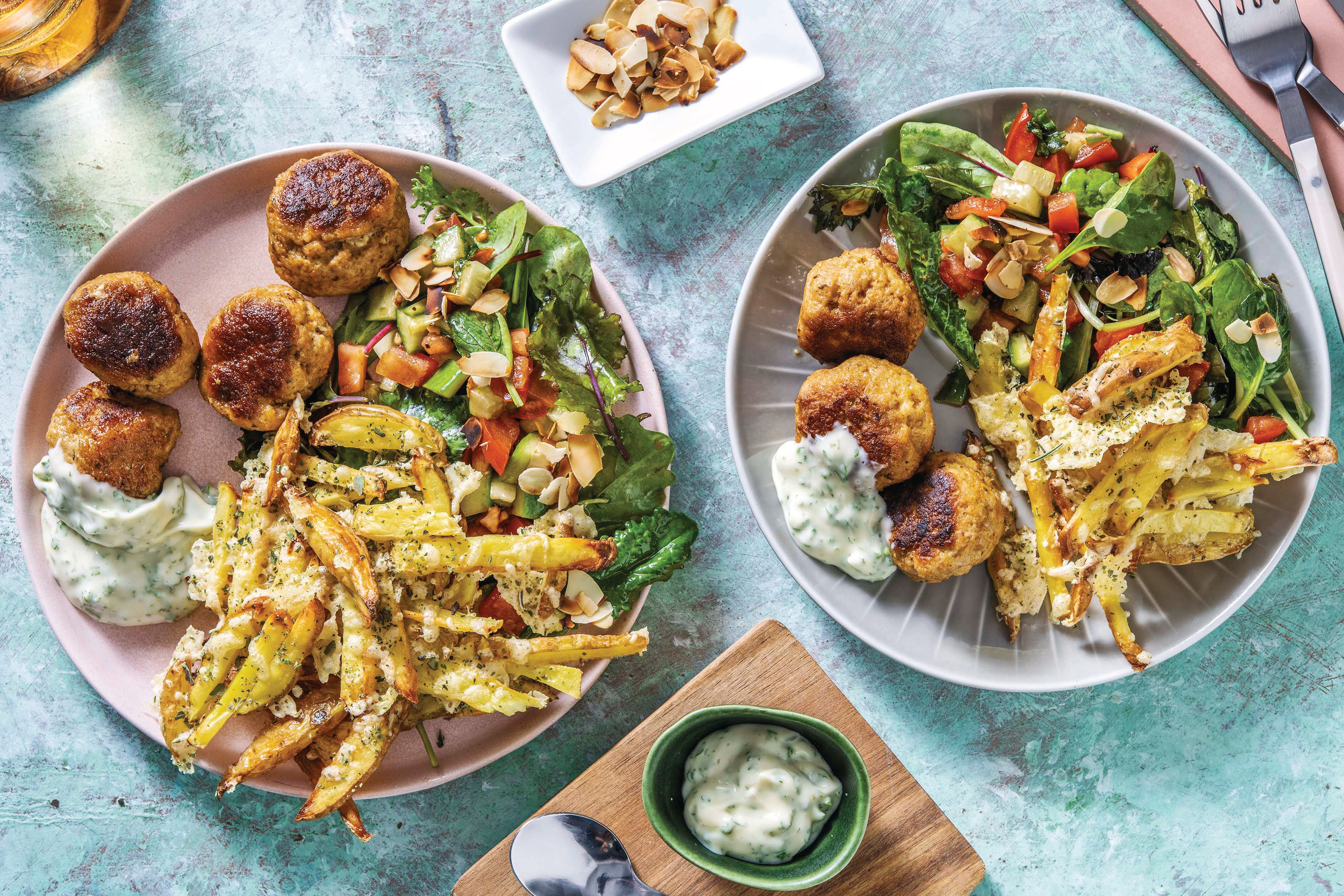 Nan's Pork Rissoles & Cheesy Fries