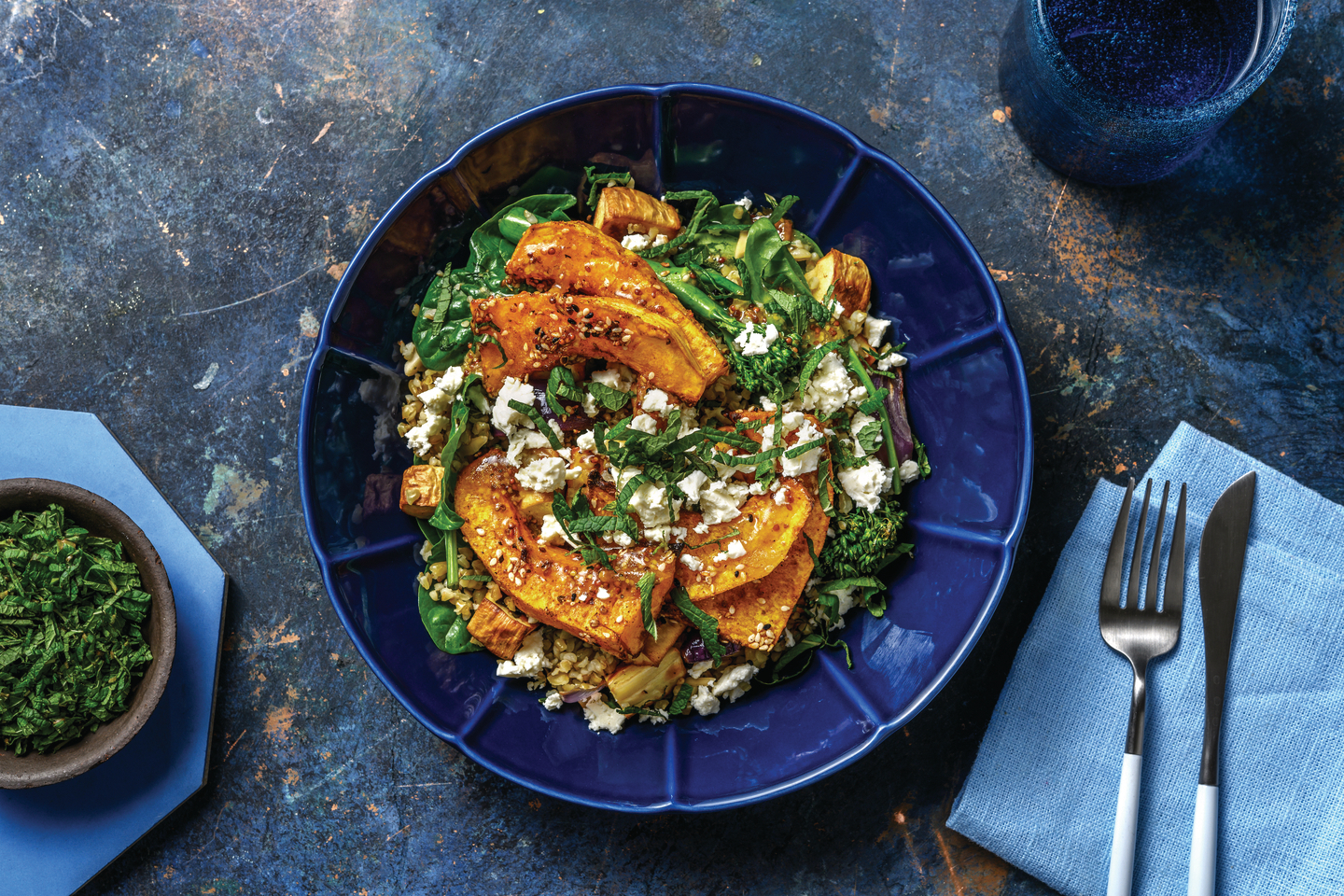 Dukkah-Roasted Pumpkin Wedges & Freekeh