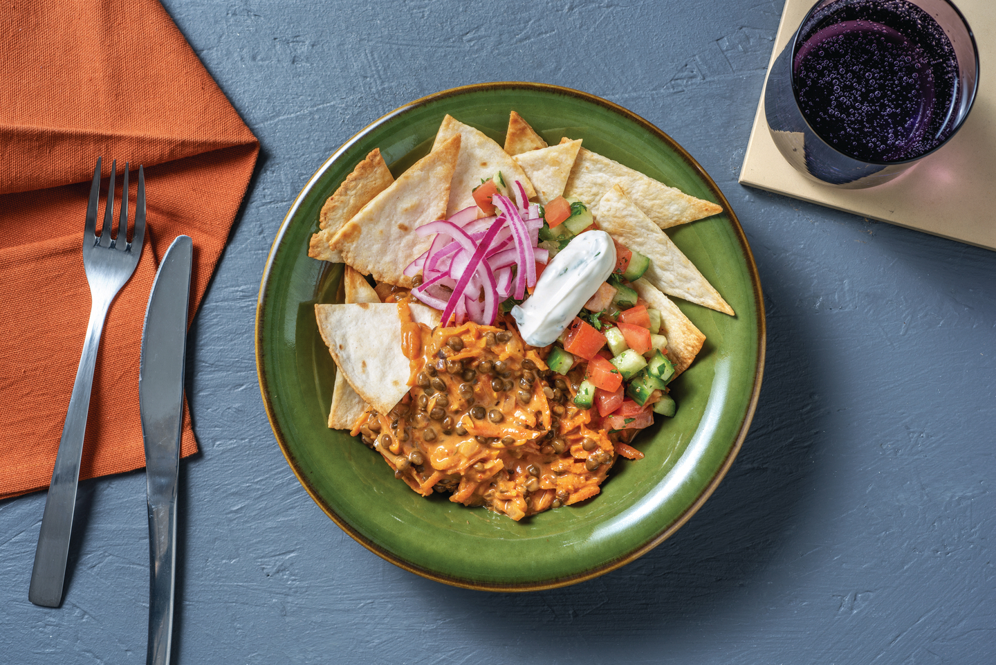 Indian Coconut Lentil Nachos