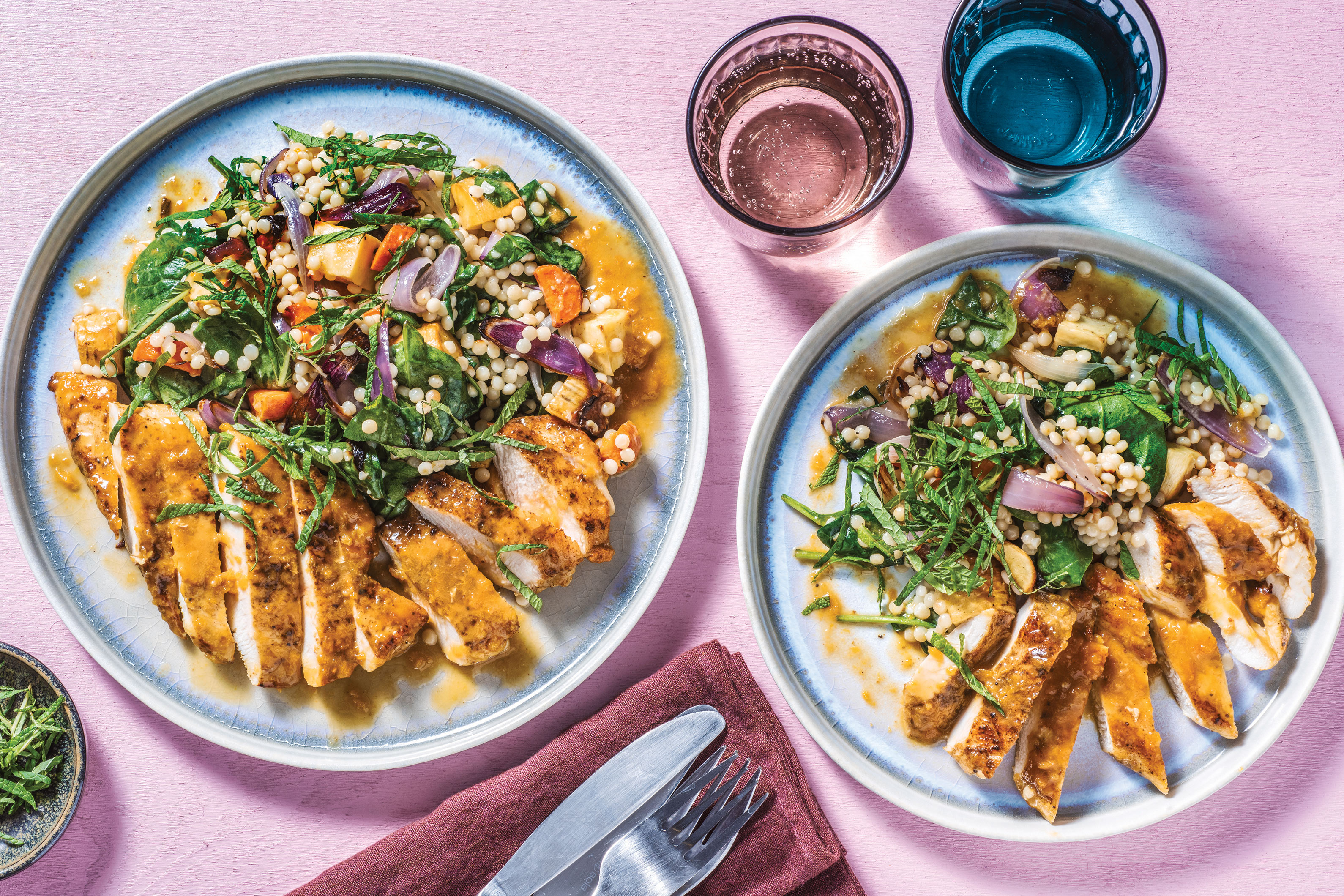 Sticky Apricot Chicken & Veggie Israeli Couscous