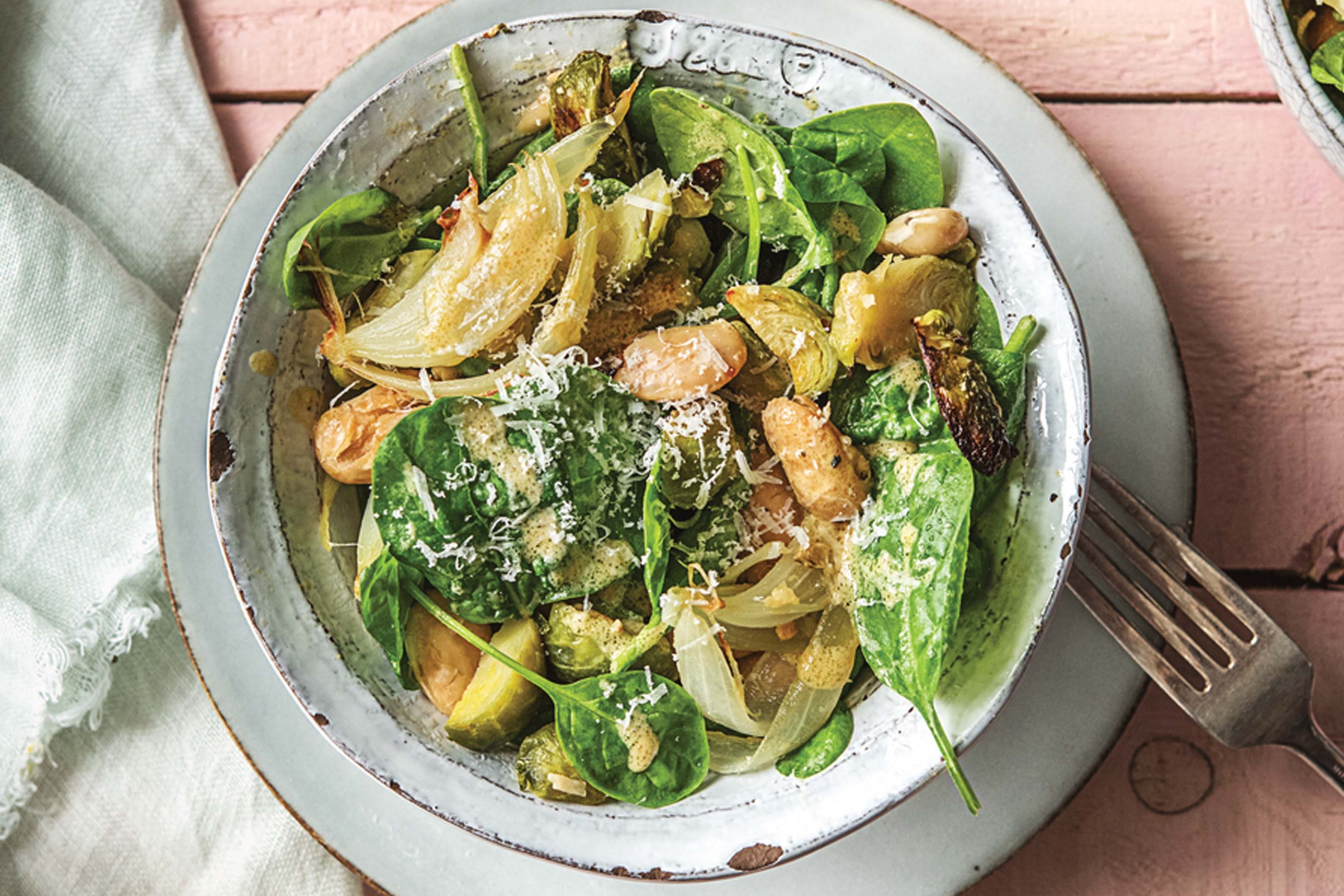 One-Tray Brussel Sprout & Roasted Almond Bake