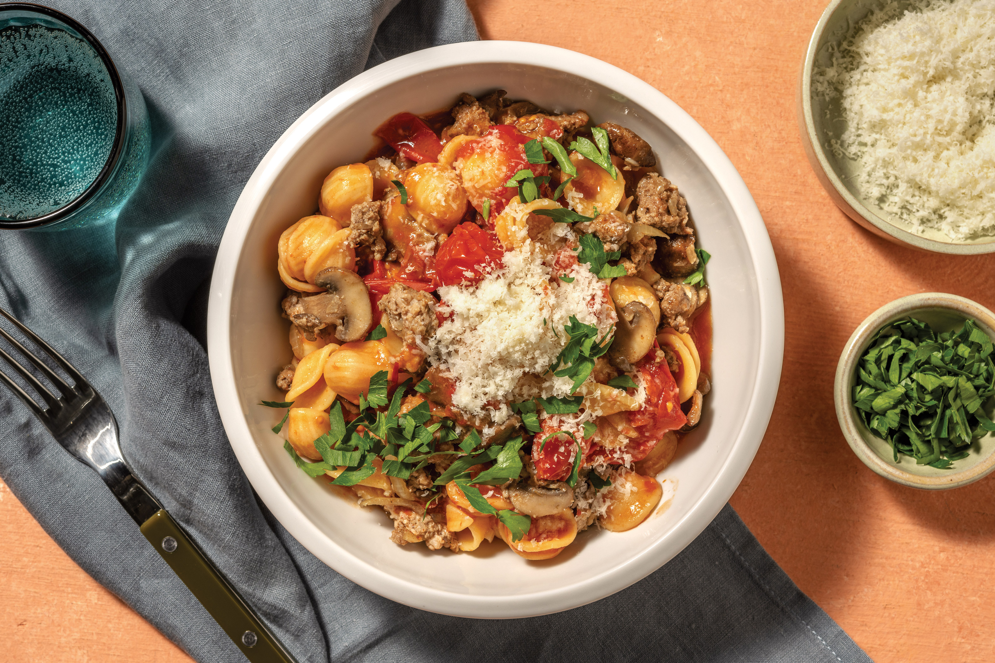 One-Pot Beef, Pork & Mushroom Orecchiette