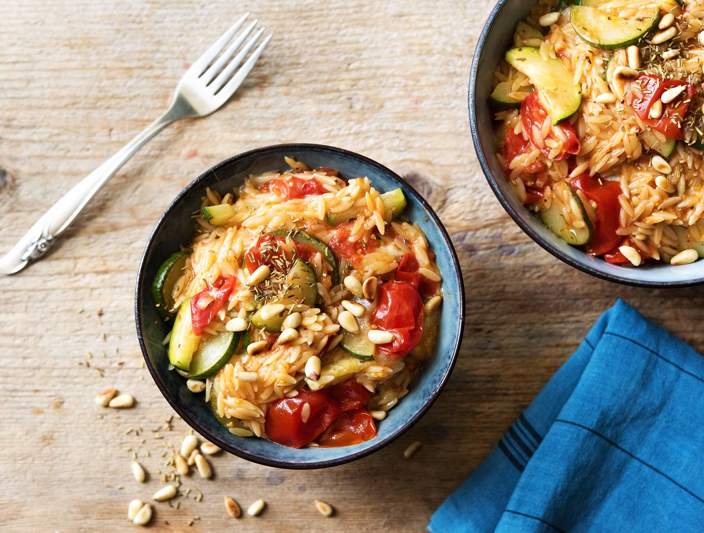 Orzo met courgette, romatrostomaten en gruyère